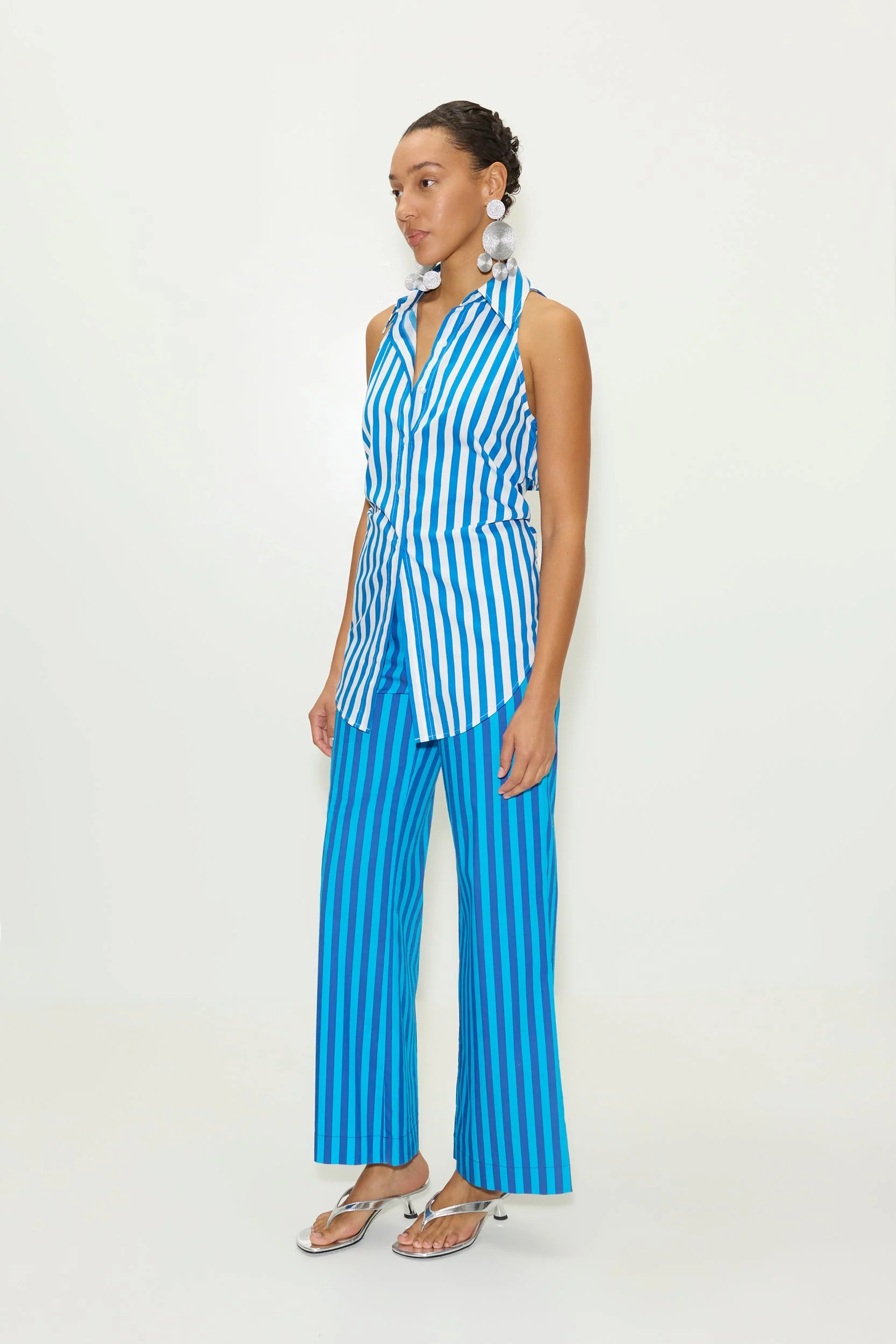 Simon Miller Loch Sleeveless Poplin Button Up - Blue Stripe - Image 5