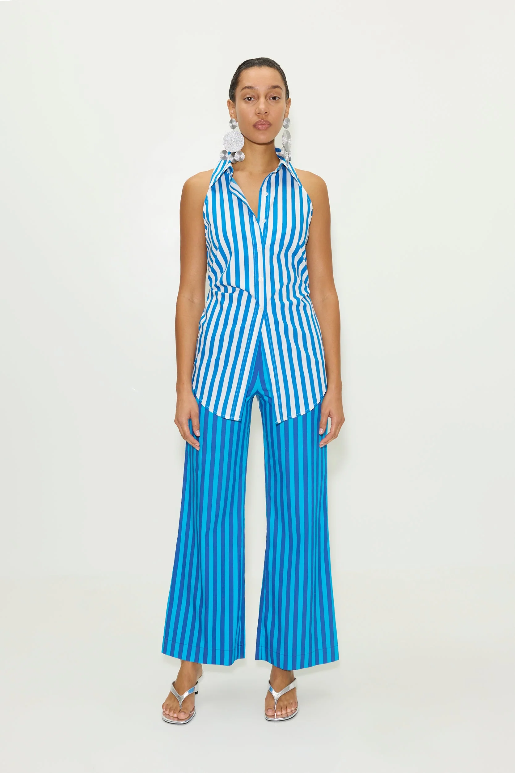 Simon Miller Loch Sleeveless Poplin Button Up - Blue Stripe - Image 6