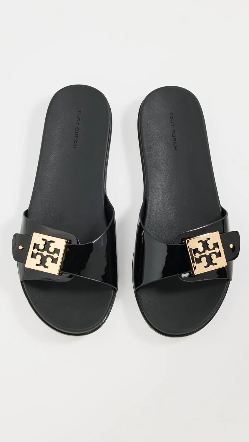 Tory Burch Buckle Slides - Perfect Black/Gold - Image 2