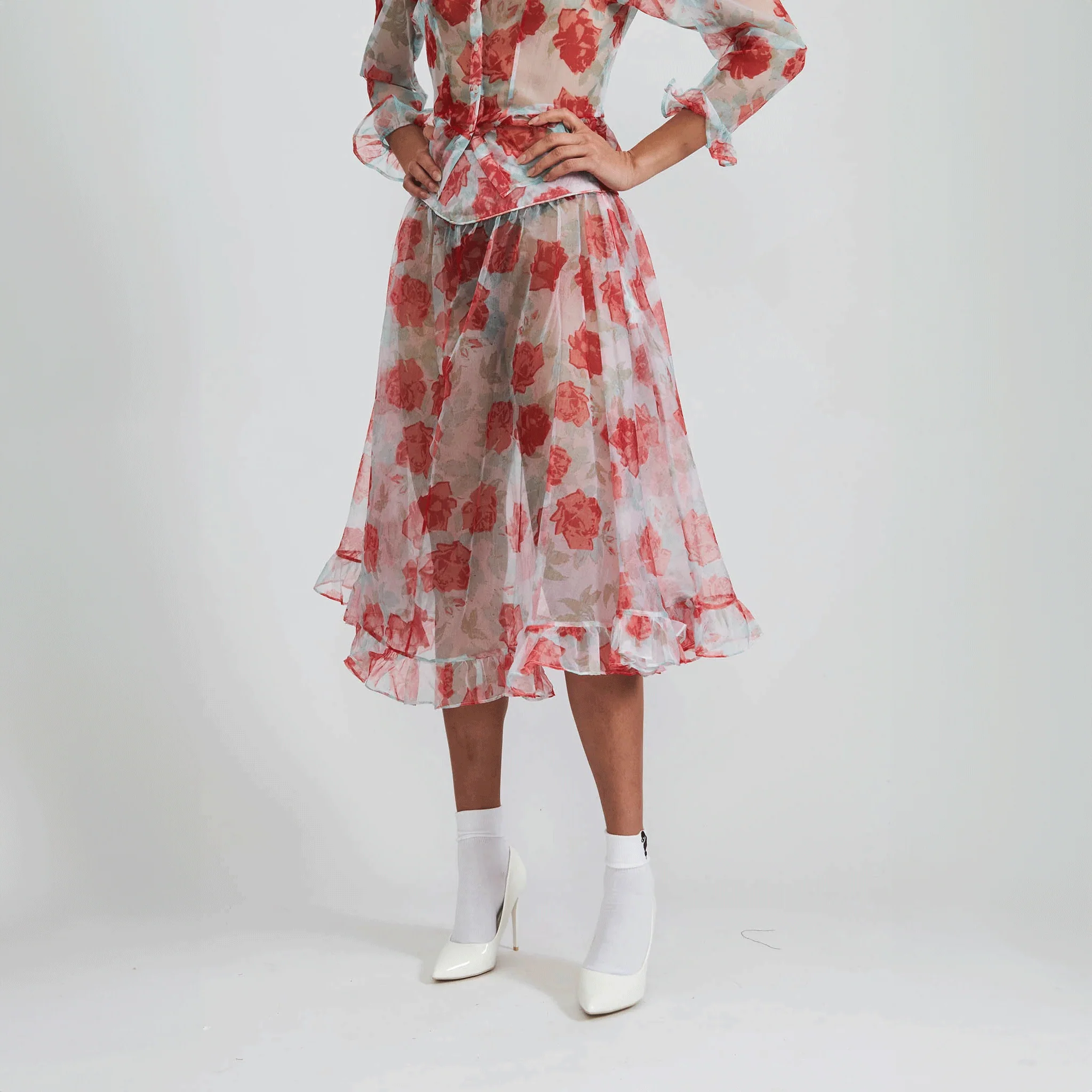 BATSHEVA Ruffle Skirt - Painted Rose Taffeta - Image 3