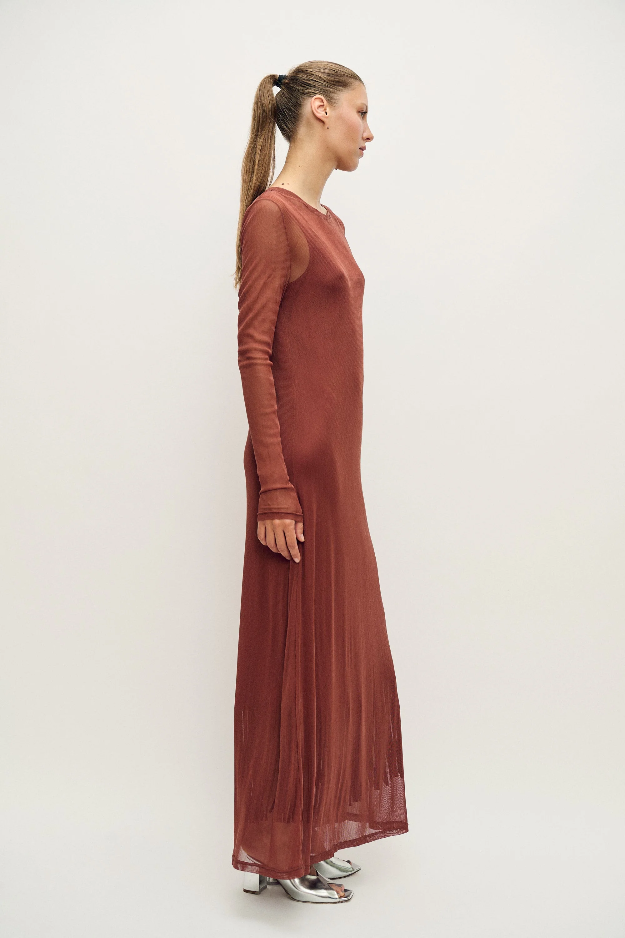Silk Laundry Mesh Long Sleeve Dress - Canyon - Image 3