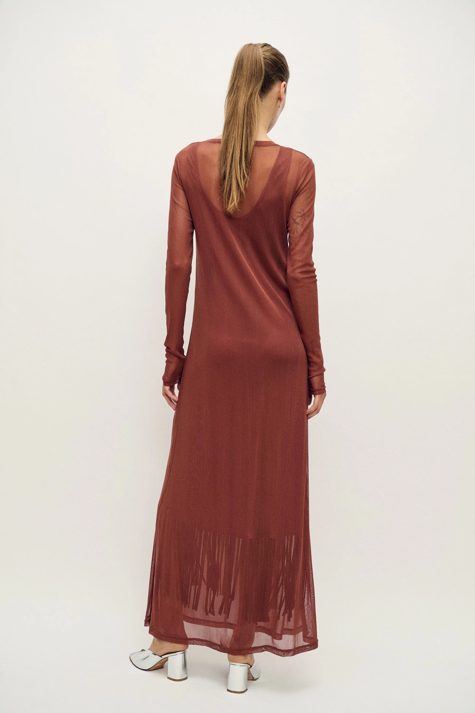 Silk Laundry Mesh Long Sleeve Dress - Canyon - Image 4