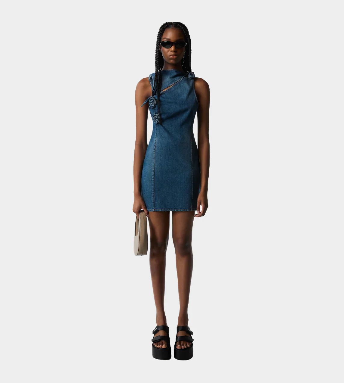 Coperni Denim Flower Mini Dress - Blue - Image 3