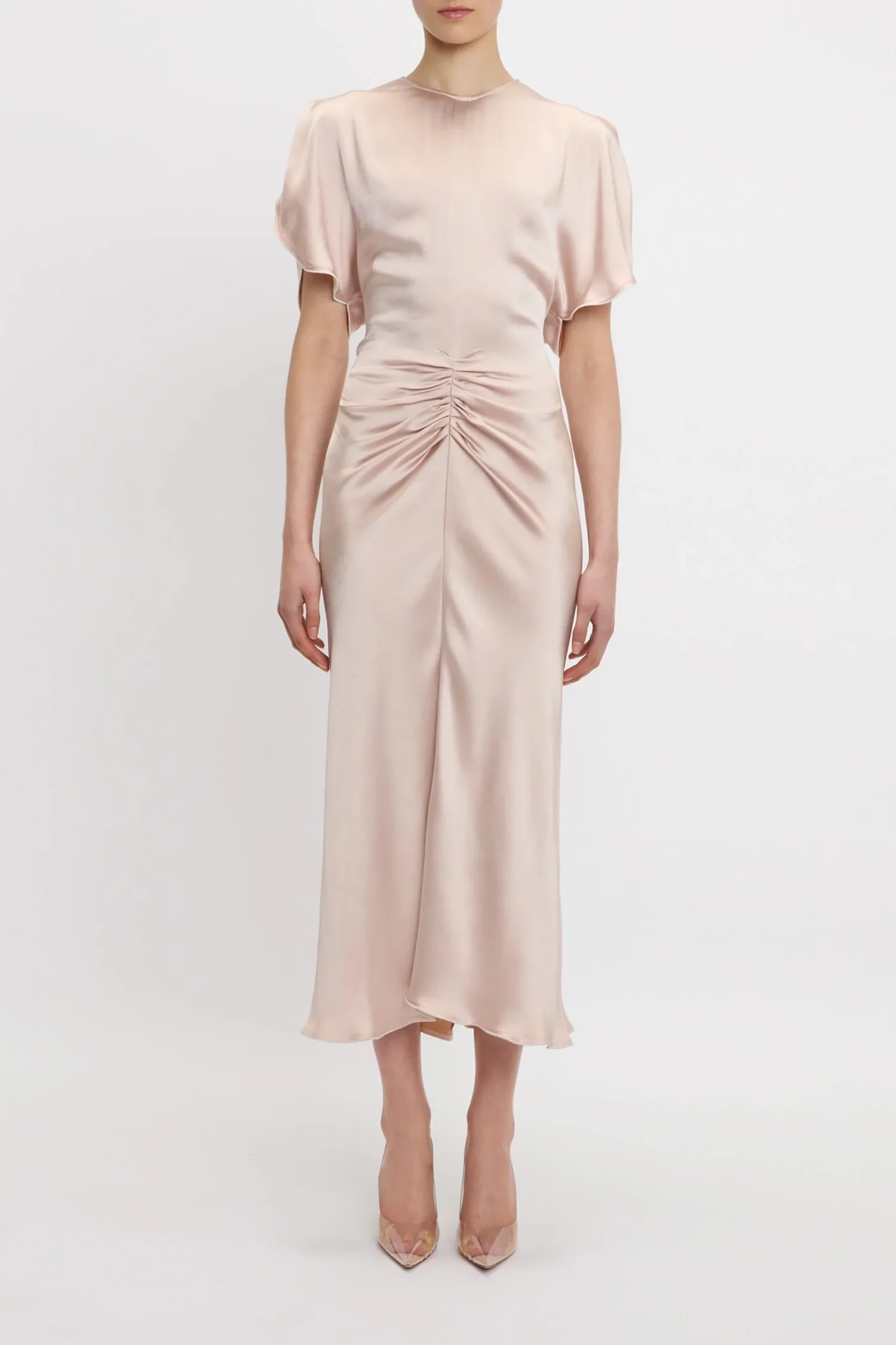 Victoria Beckham Gathered Waist Midi Dress - Blush/Apricot - Image 2