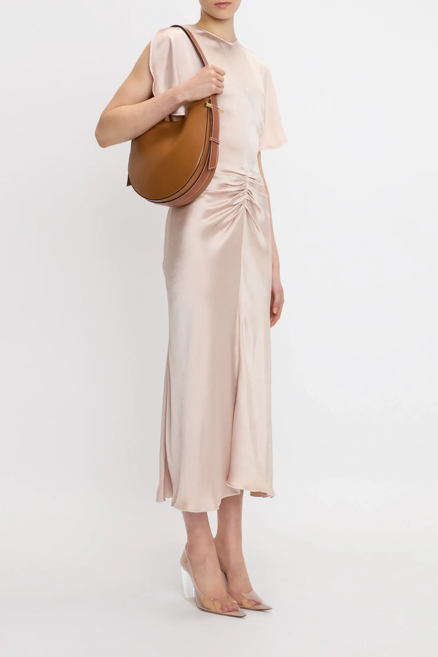 Victoria Beckham Gathered Waist Midi Dress - Blush/Apricot - Image 3