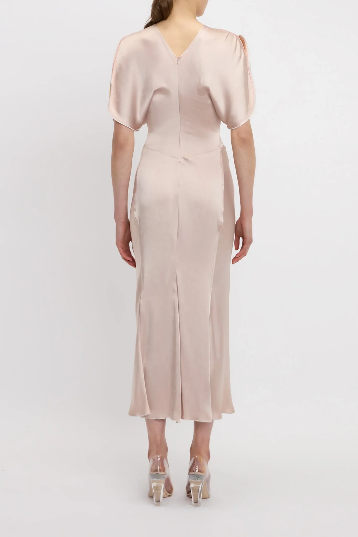 Victoria Beckham Gathered Waist Midi Dress - Blush/Apricot - Image 4