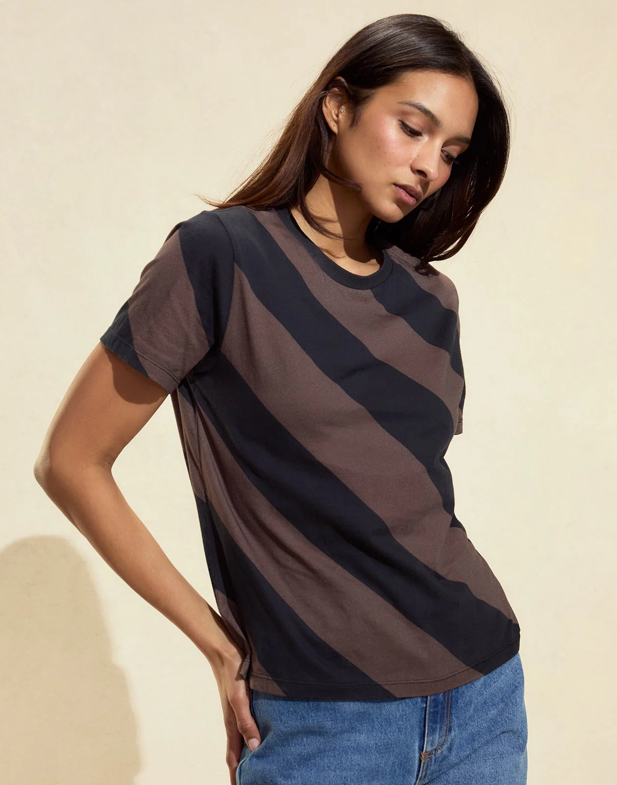 Cynthia Rowley Diagonal Stripe Tee - Black/Brown - Image 2