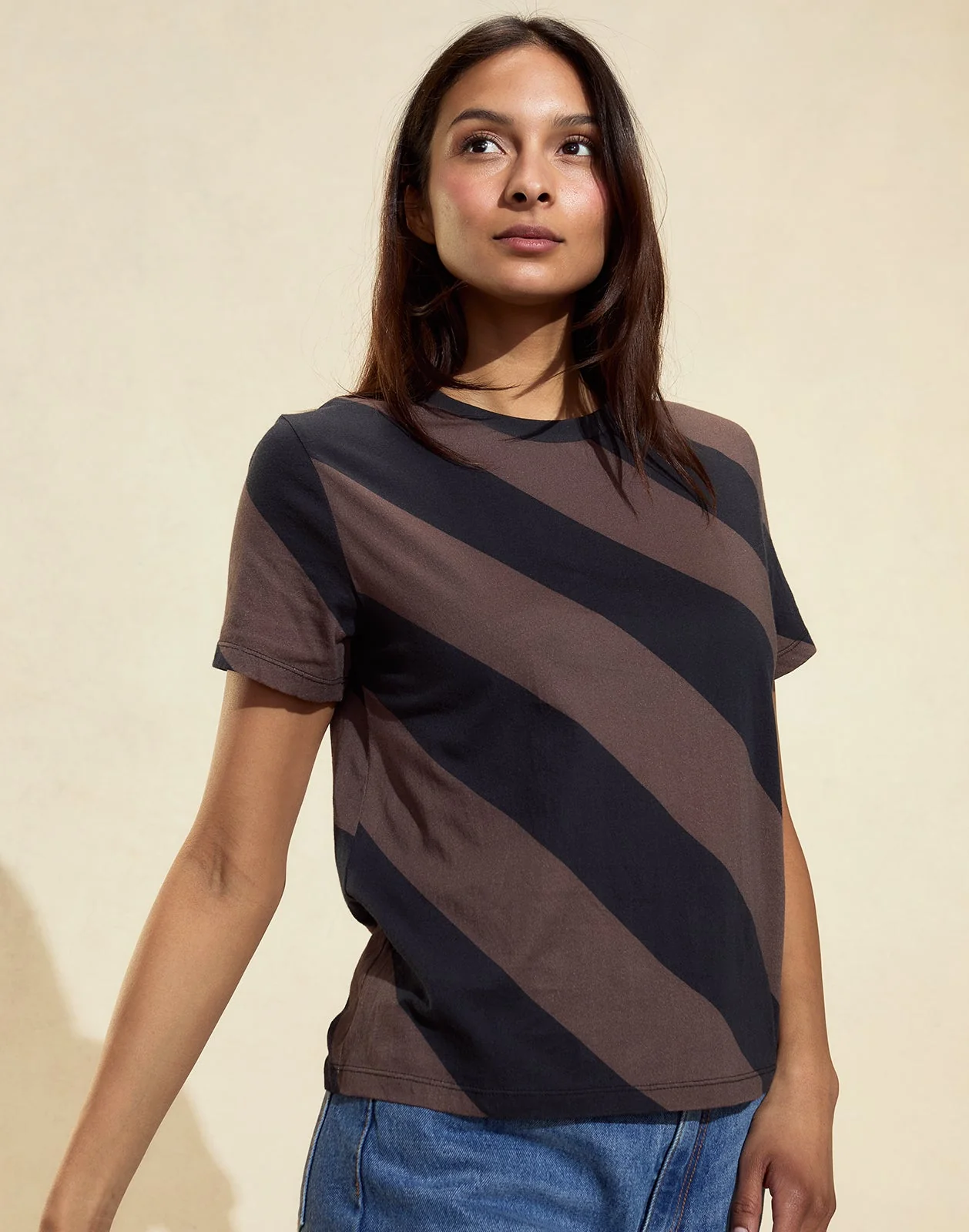 Cynthia Rowley Diagonal Stripe Tee - Black/Brown - Image 3