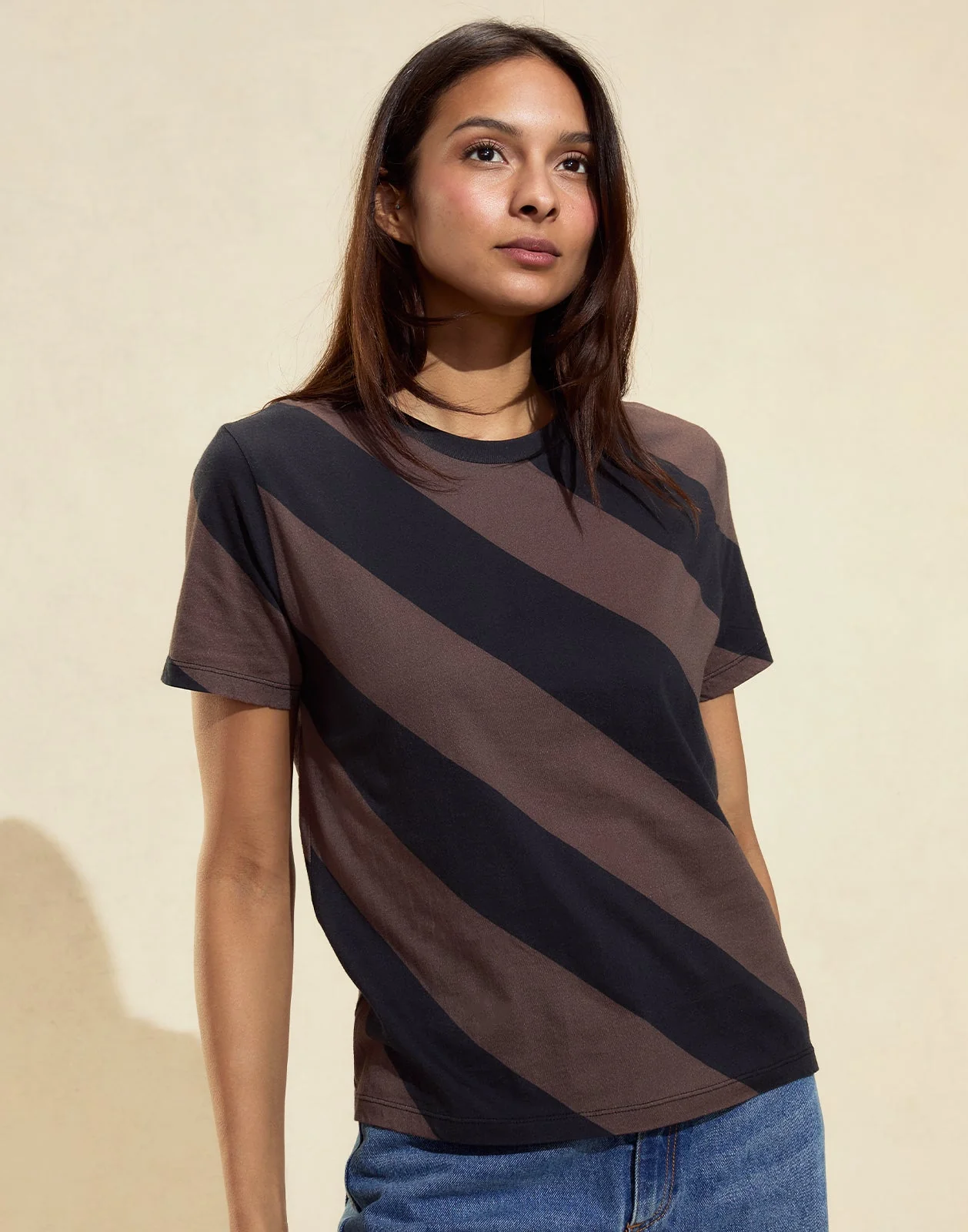 Cynthia Rowley Diagonal Stripe Tee - Black/Brown - Image 4
