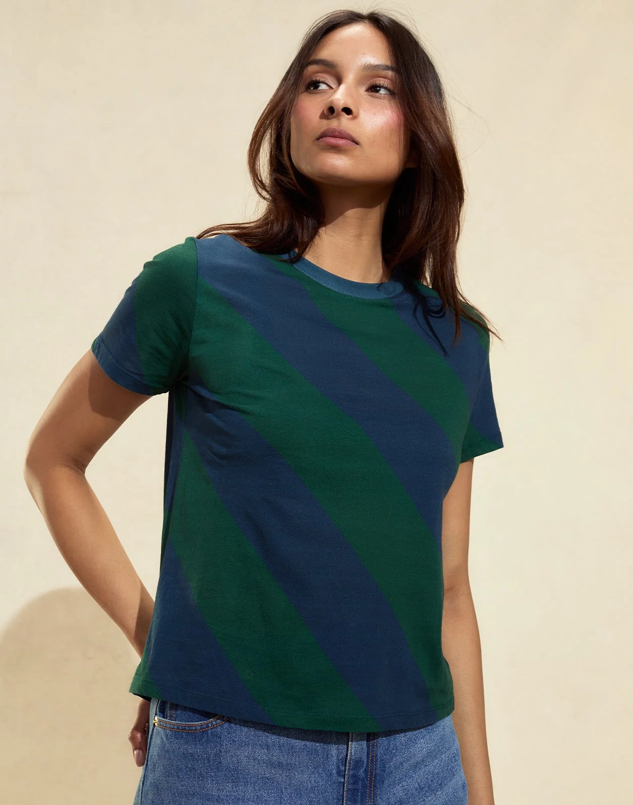 Cynthia Rowley Diagonal Stripe Tee - Green/Navy - Image 2