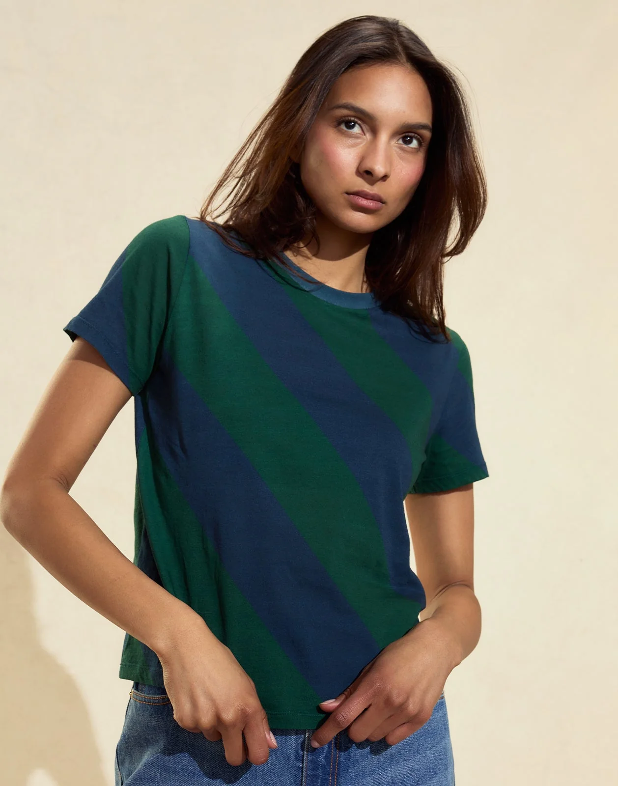 Cynthia Rowley Diagonal Stripe Tee - Green/Navy - Image 3