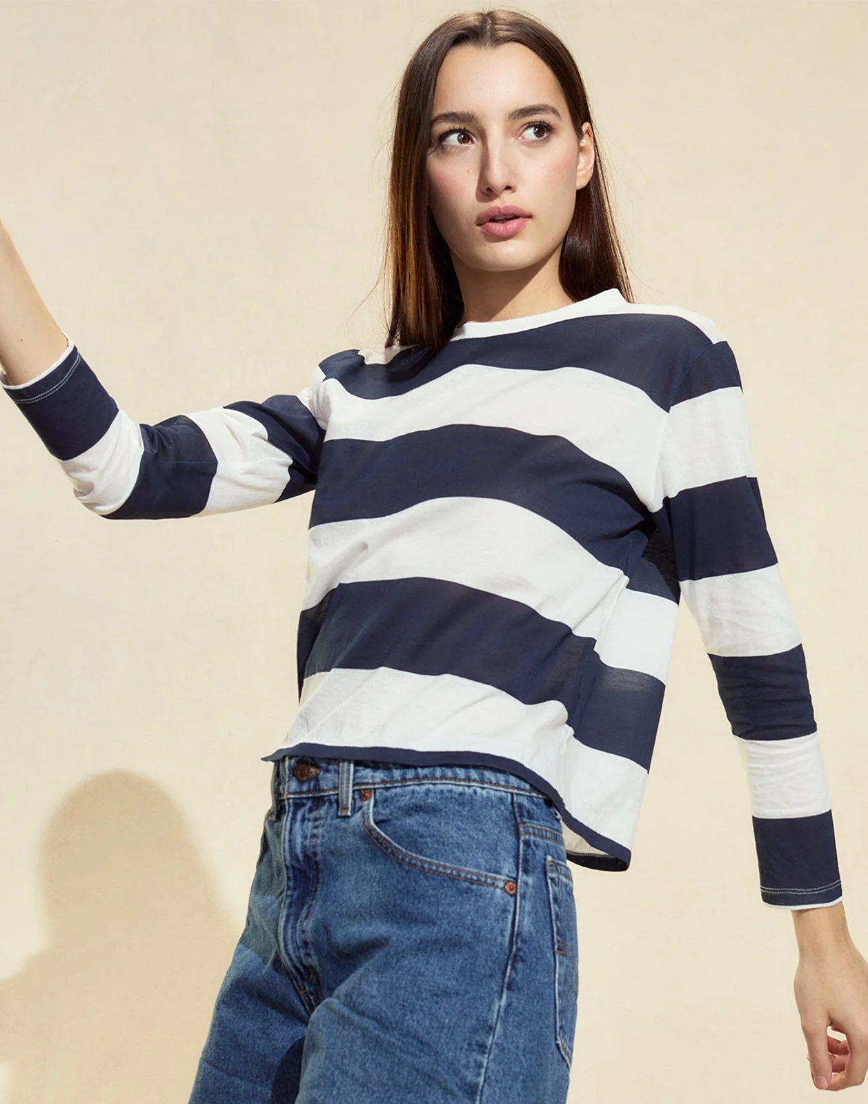 Cynthia Rowley Long Sleeve Everyday Tee - Navy/White - Image 2