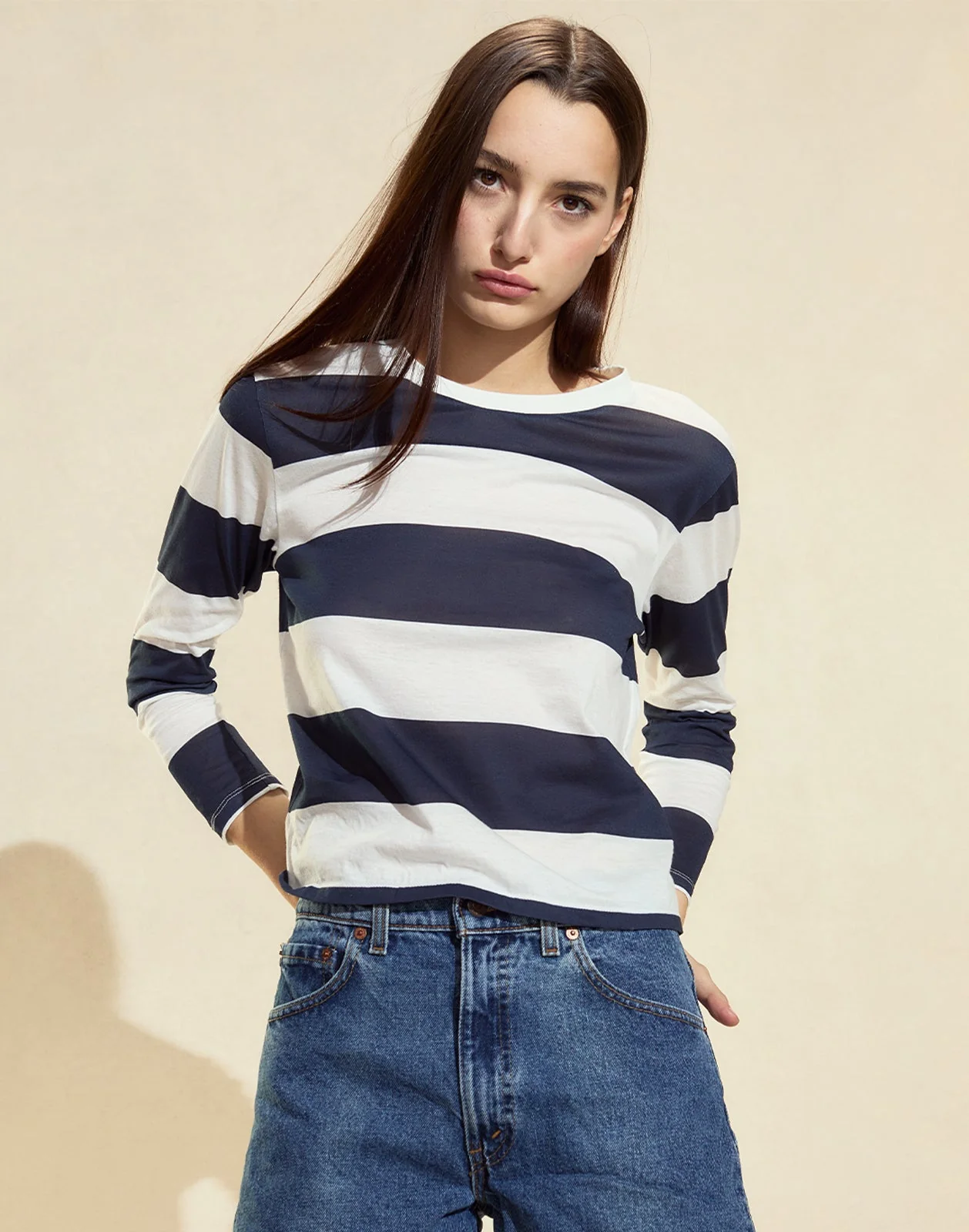 Cynthia Rowley Long Sleeve Everyday Tee - Navy/White - Image 4