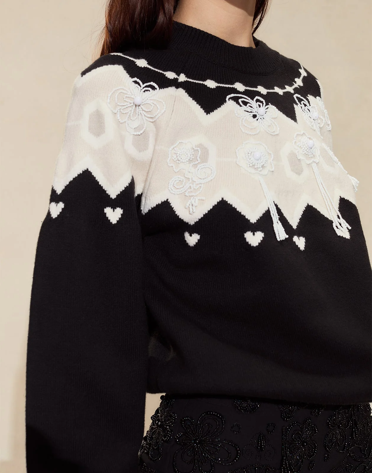 Cynthia Rowley Milei Beaded Sweater - Black/White - Image 5