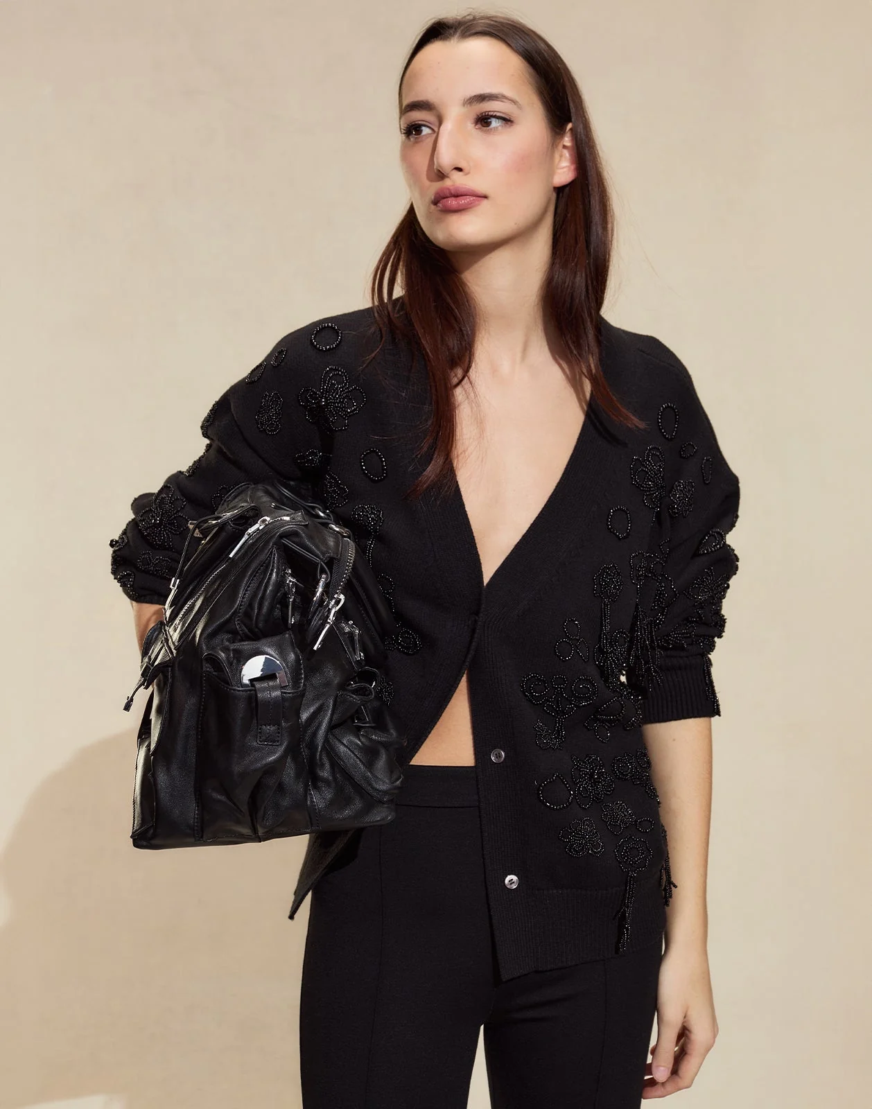 Cynthia Rowley Paloma Boyfriend Cardigan - Black - Image 5