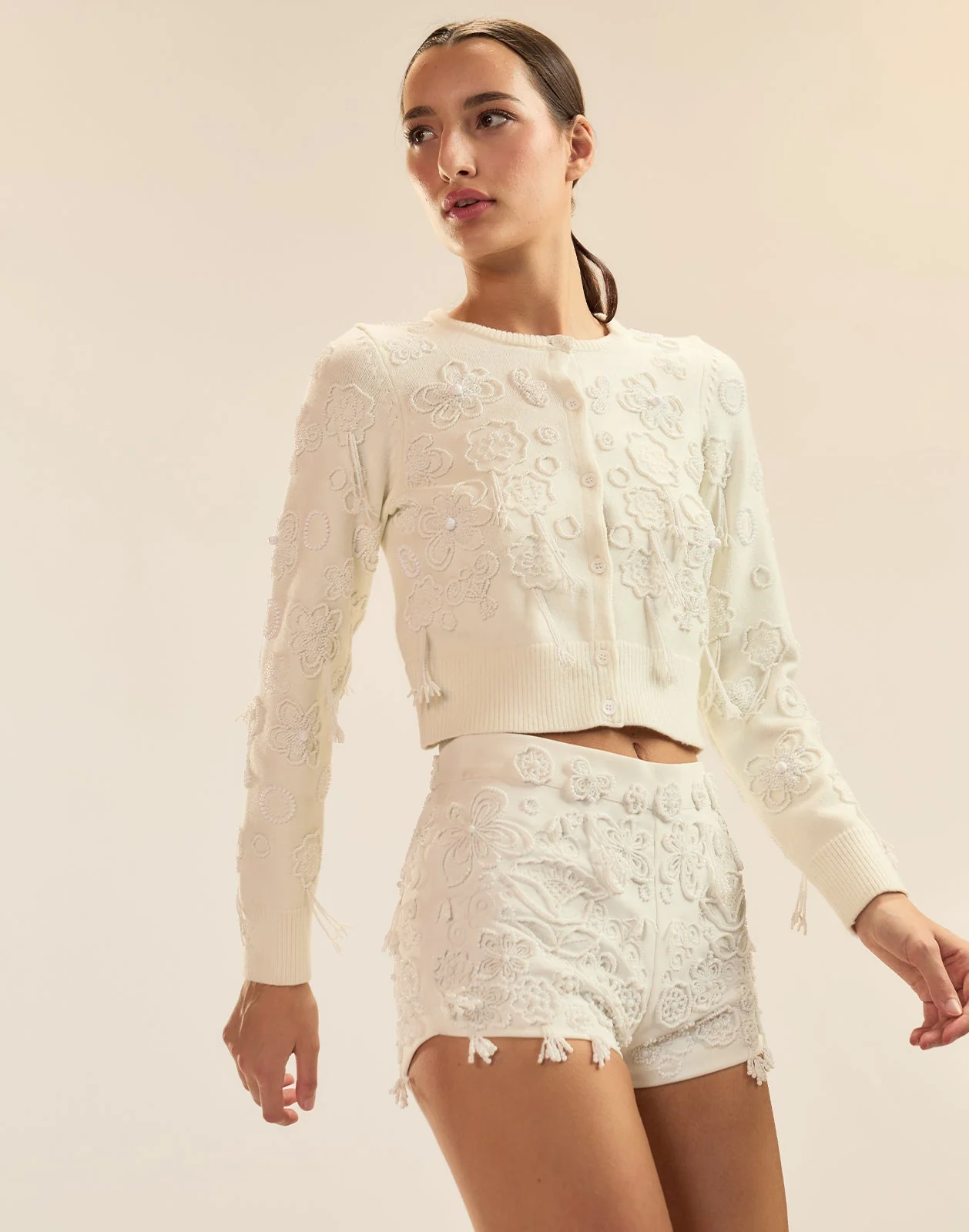 Cynthia Rowley Paloma Shrunken Cardigan - White - Image 4