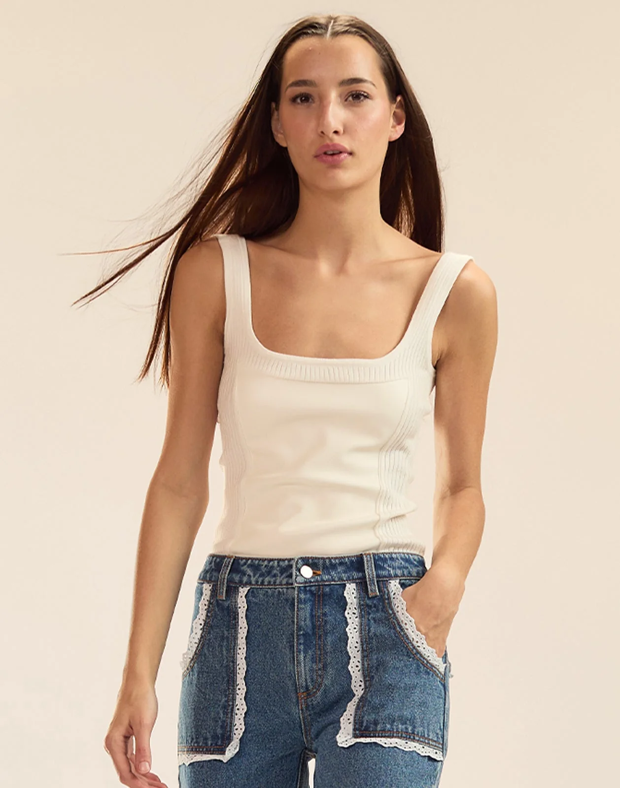 Cynthia Rowley Tribeca Vegan Leather Combo Top - White - Image 2