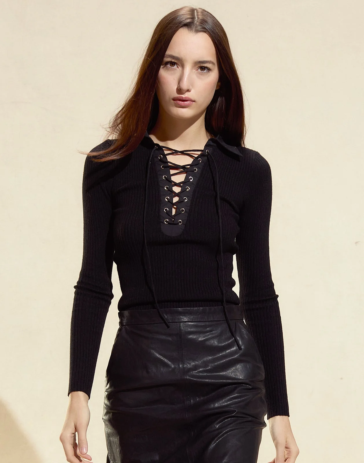 Cynthia Rowley UES Rib Knit Polo - Black - Image 2