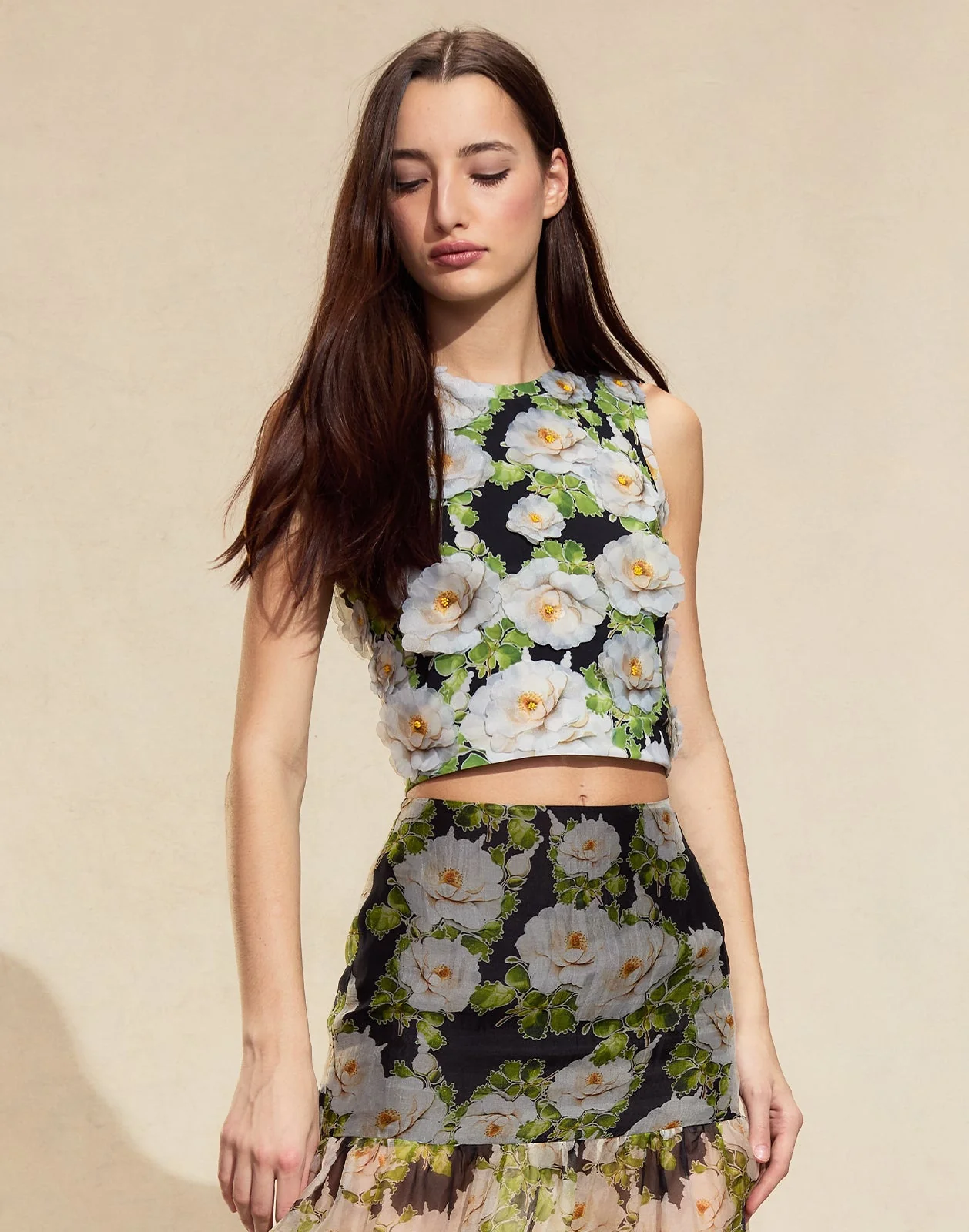 Cynthia Rowley Cornelia Flower Applique Top - Black Floral - Image 2