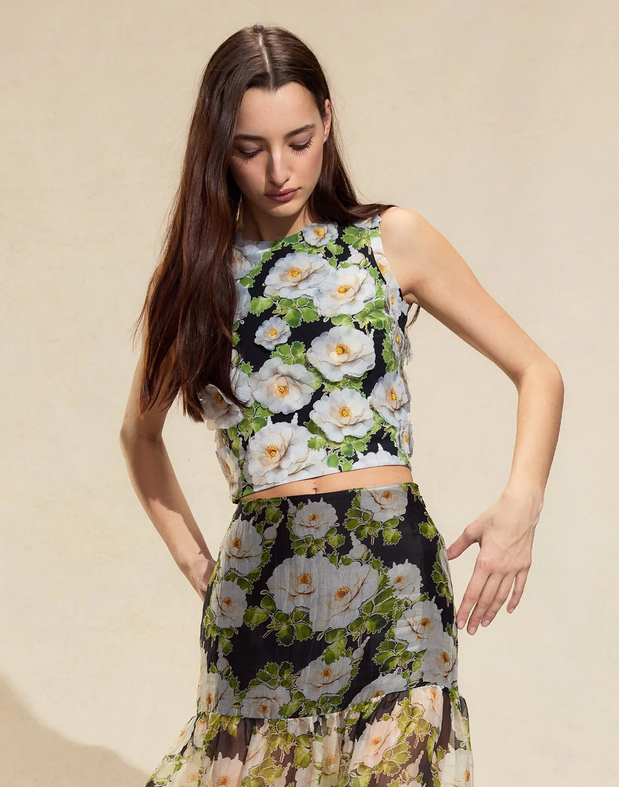 Cynthia Rowley Cornelia Flower Applique Top - Black Floral - Image 3