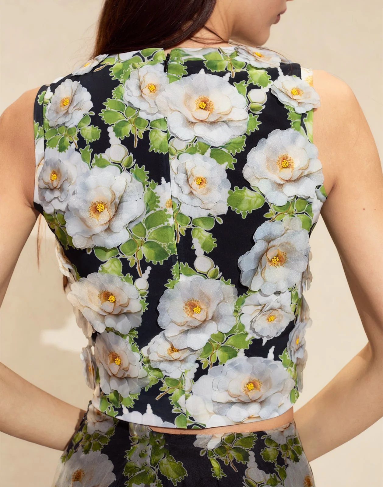 Cynthia Rowley Cornelia Flower Applique Top - Black Floral - Image 4