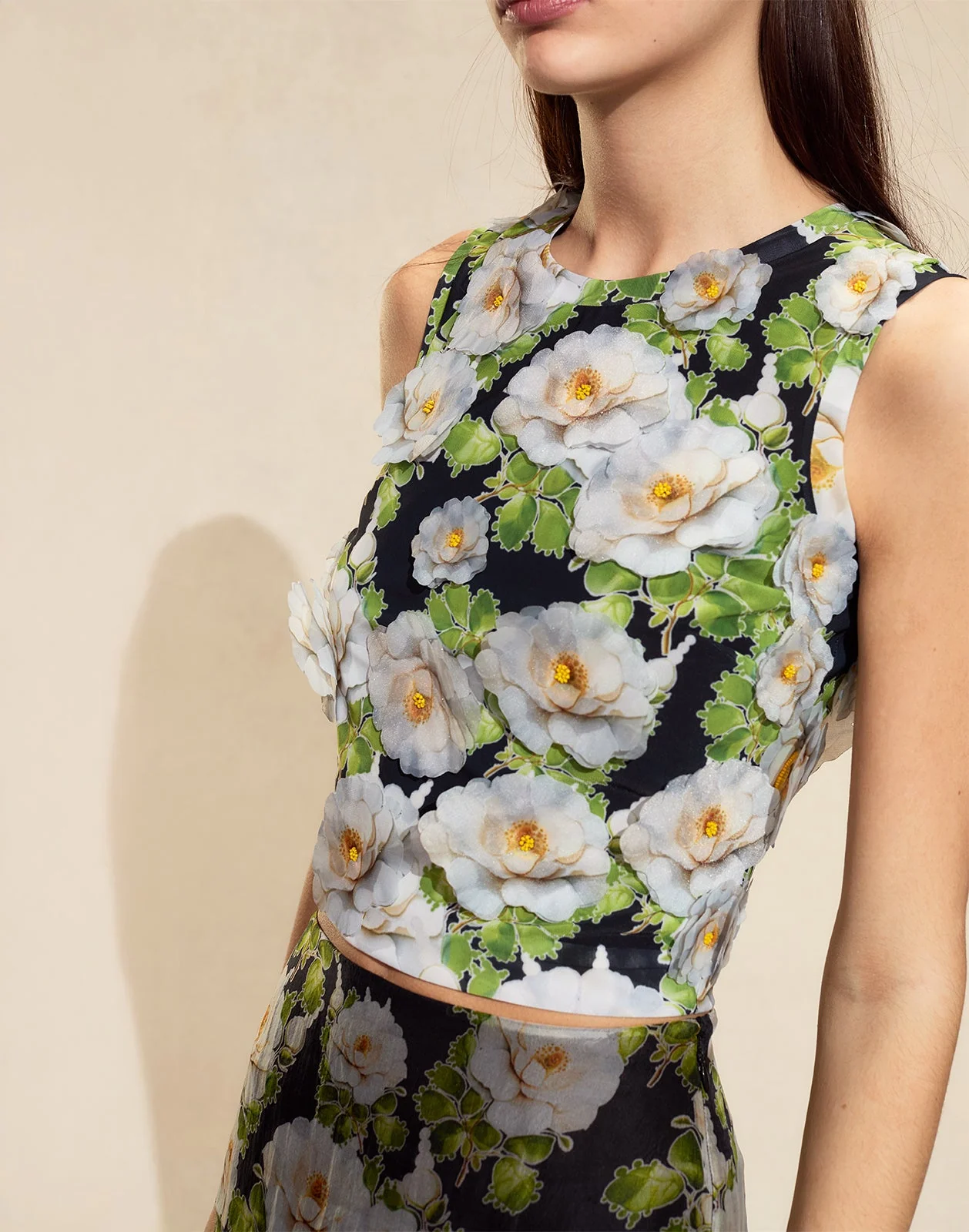 Cynthia Rowley Cornelia Flower Applique Top - Black Floral - Image 5