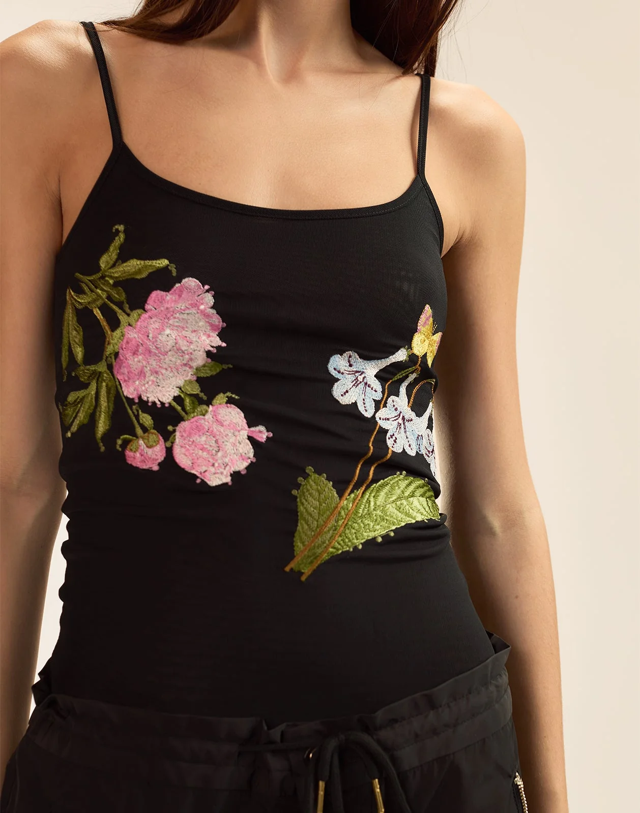 Cynthia Rowley Wildflower Embroidered Shell Top - Black - Image 5