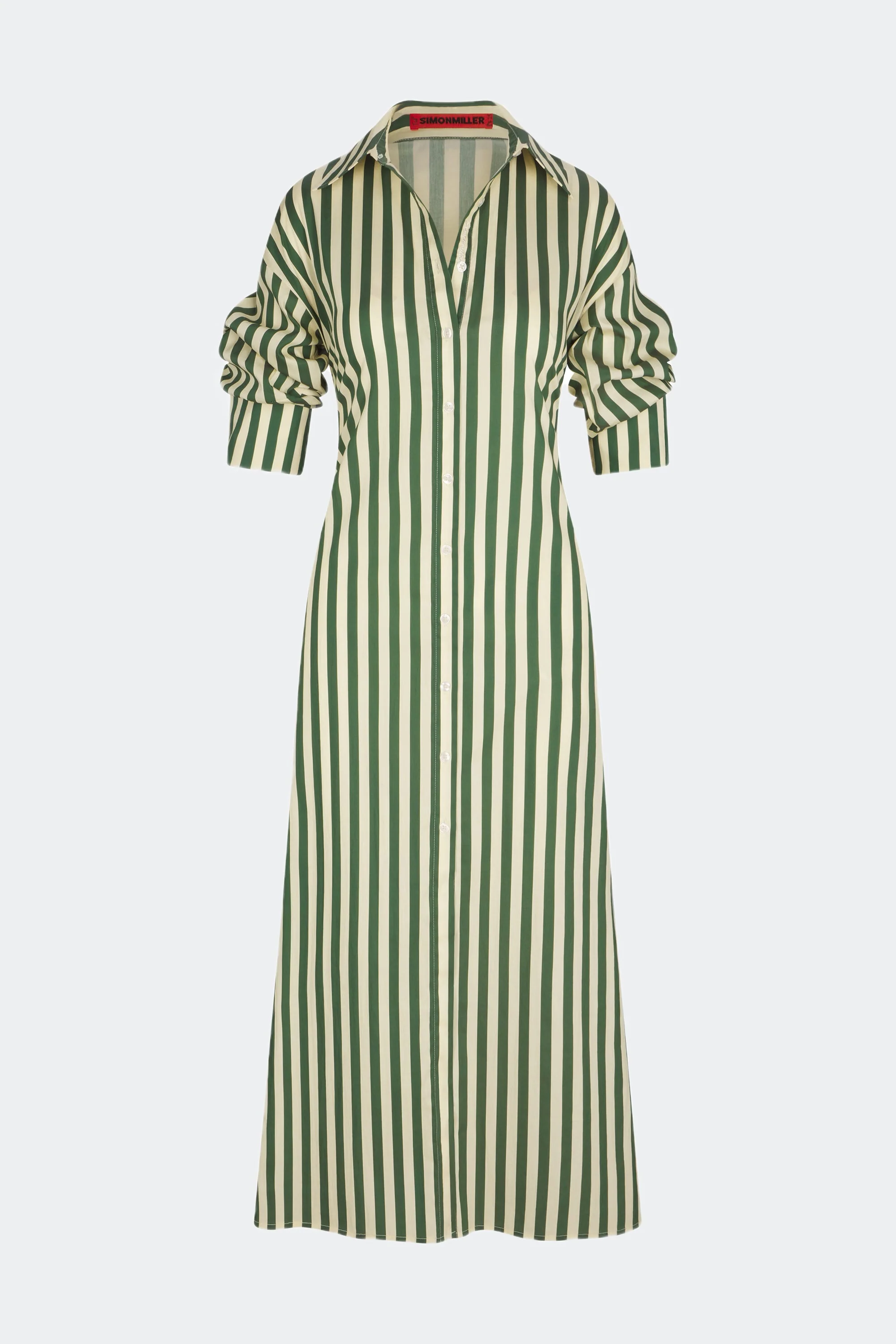 Simon Miller Loch Poplin Maxi Dress - Gummy Green/Ecru - Image 2