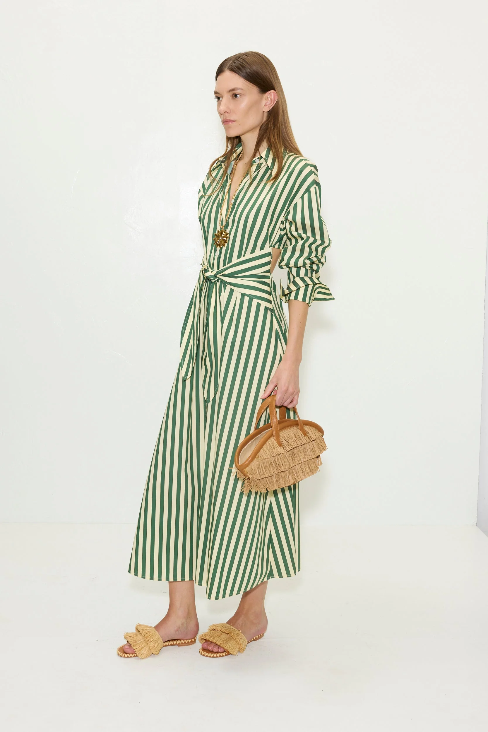 Simon Miller Loch Poplin Maxi Dress - Gummy Green/Ecru - Image 4