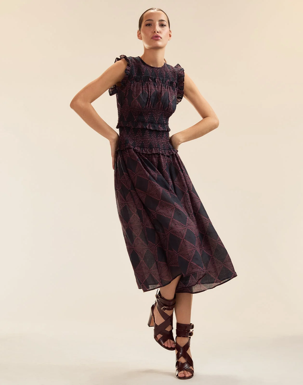 Cynthia Rowley Tulum Ramie Dress - NAVRED - Image 3