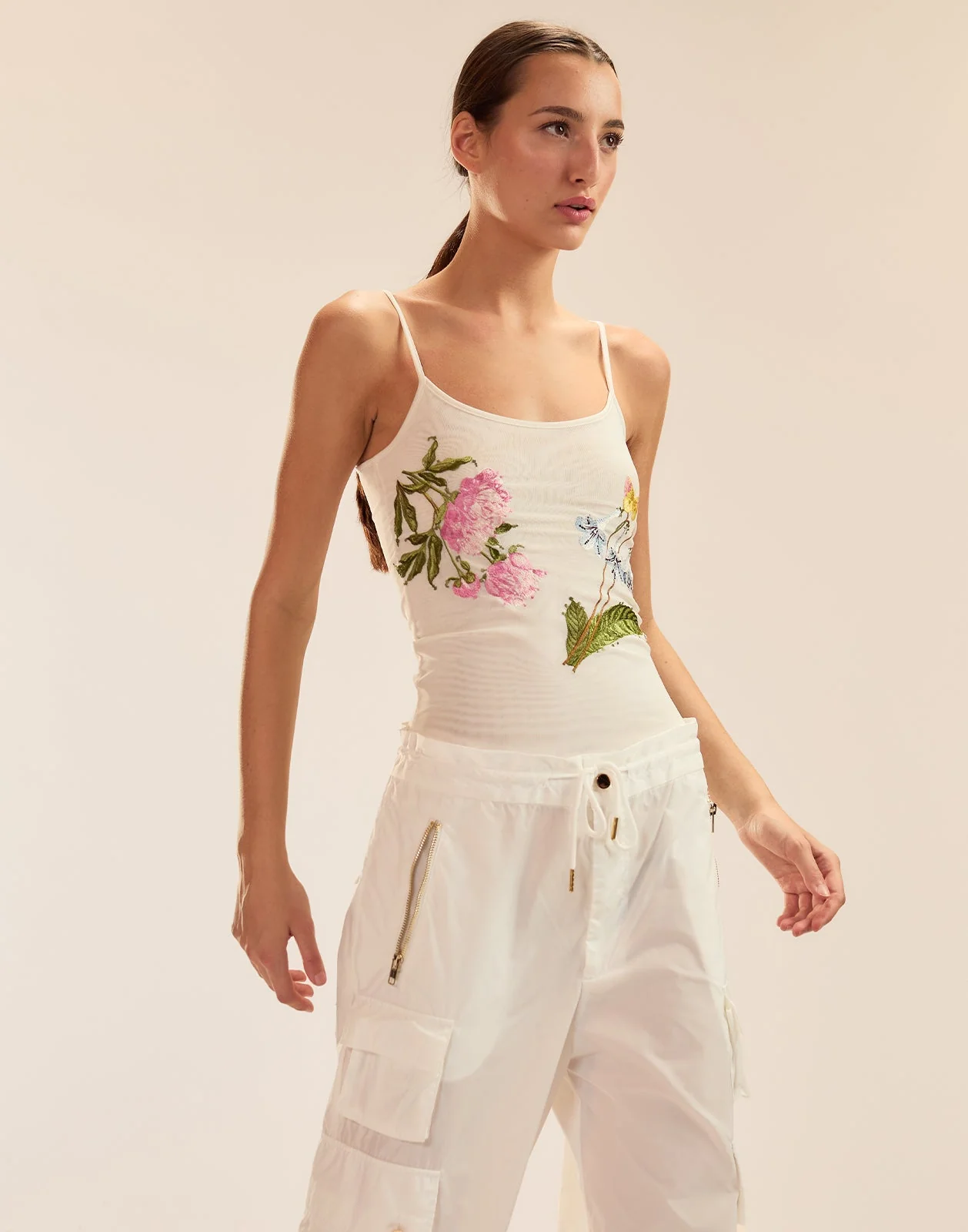 Cynthia Rowley Wildflower Embroidered Shell Top - White - Image 2