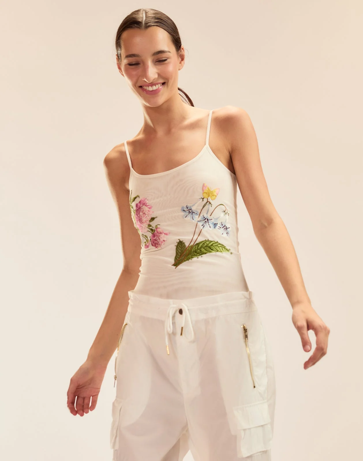 Cynthia Rowley Wildflower Embroidered Shell Top - White - Image 3