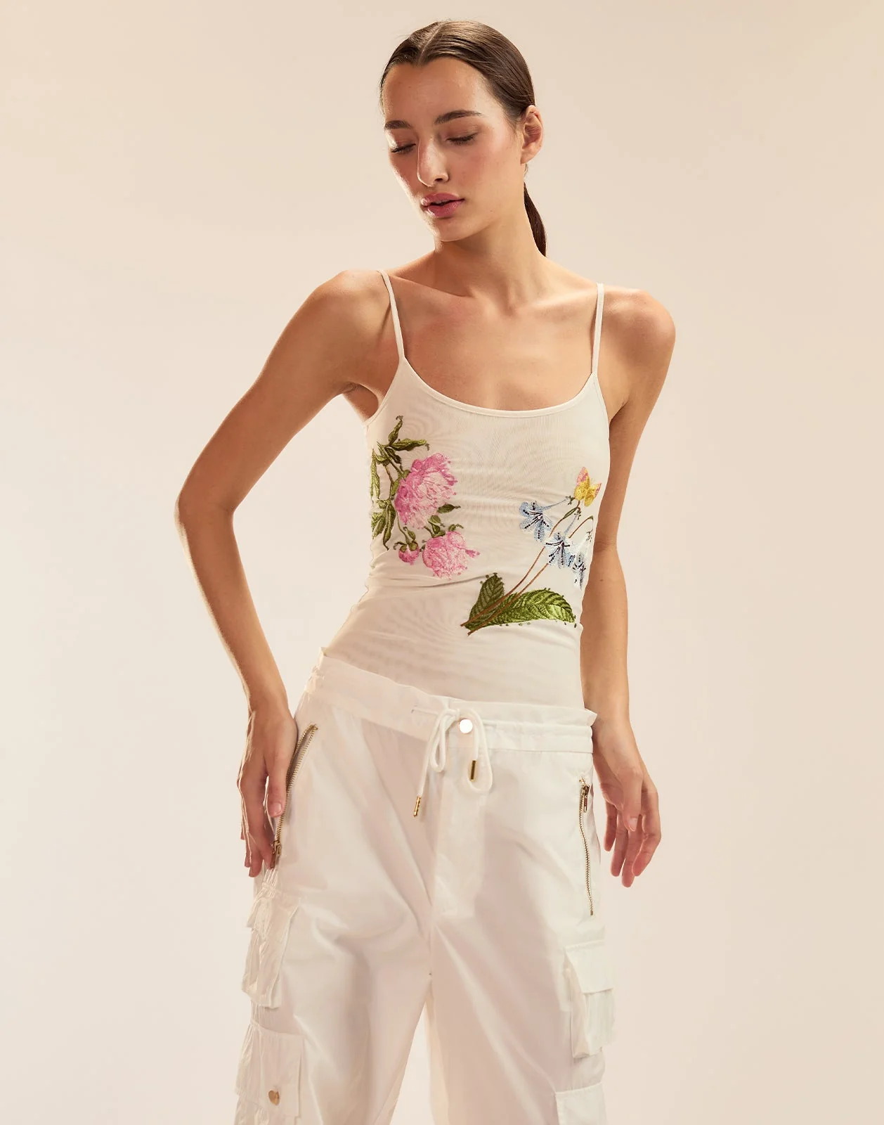 Cynthia Rowley Wildflower Embroidered Shell Top - White - Image 4