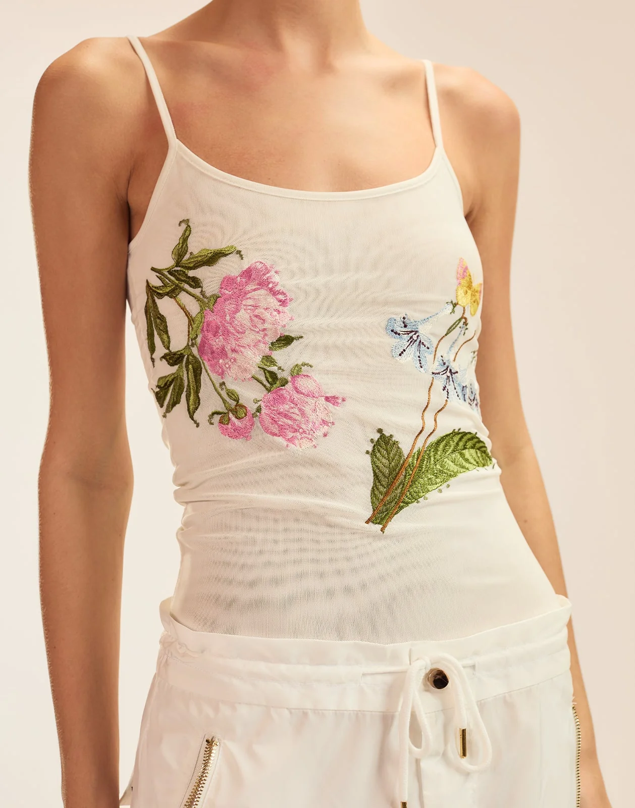 Cynthia Rowley Wildflower Embroidered Shell Top - White - Image 5