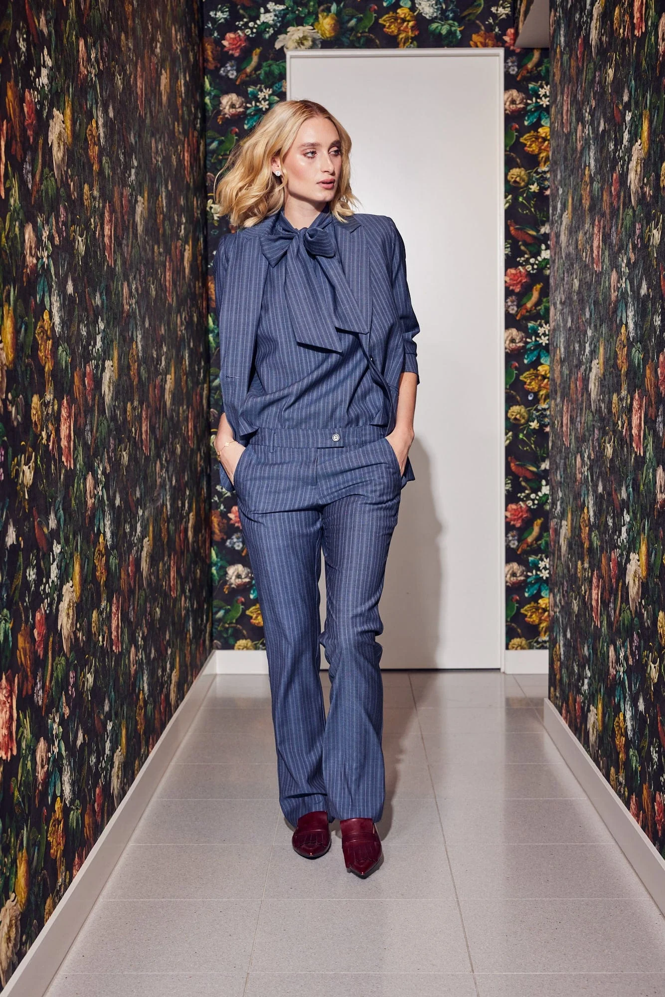 Lindsay Nicholas New York Bow Blouse - Steel Blue Pinstripe - Image 5