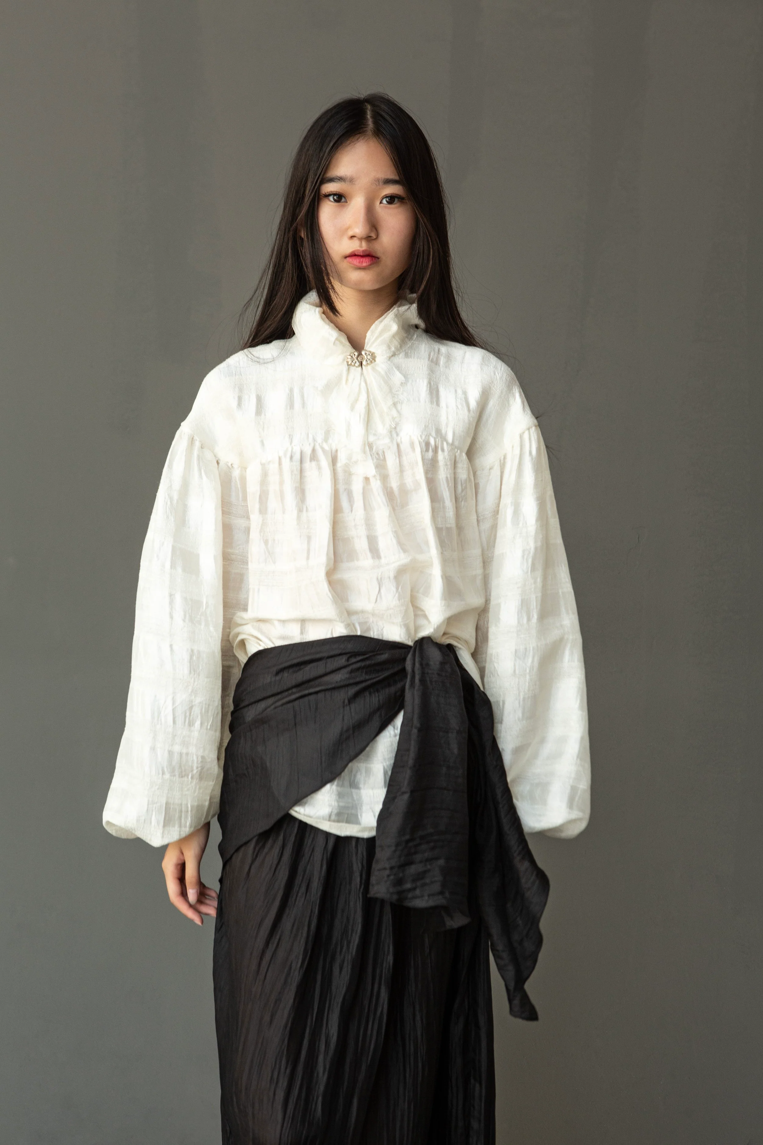 K M by L A N G E Silk Long Sleeve Blouse - White - Image 11