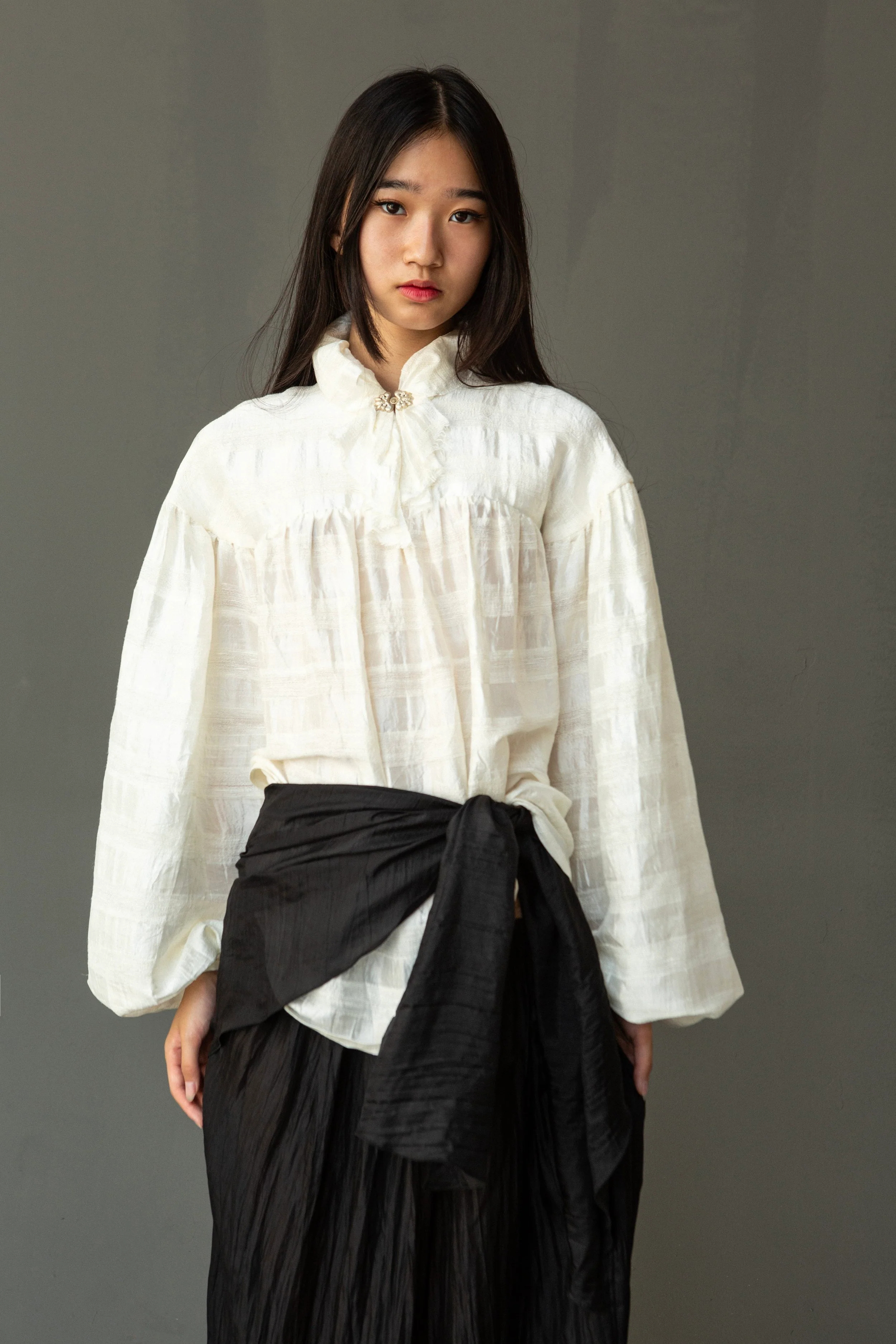 K M by L A N G E Silk Long Sleeve Blouse - White - Image 12