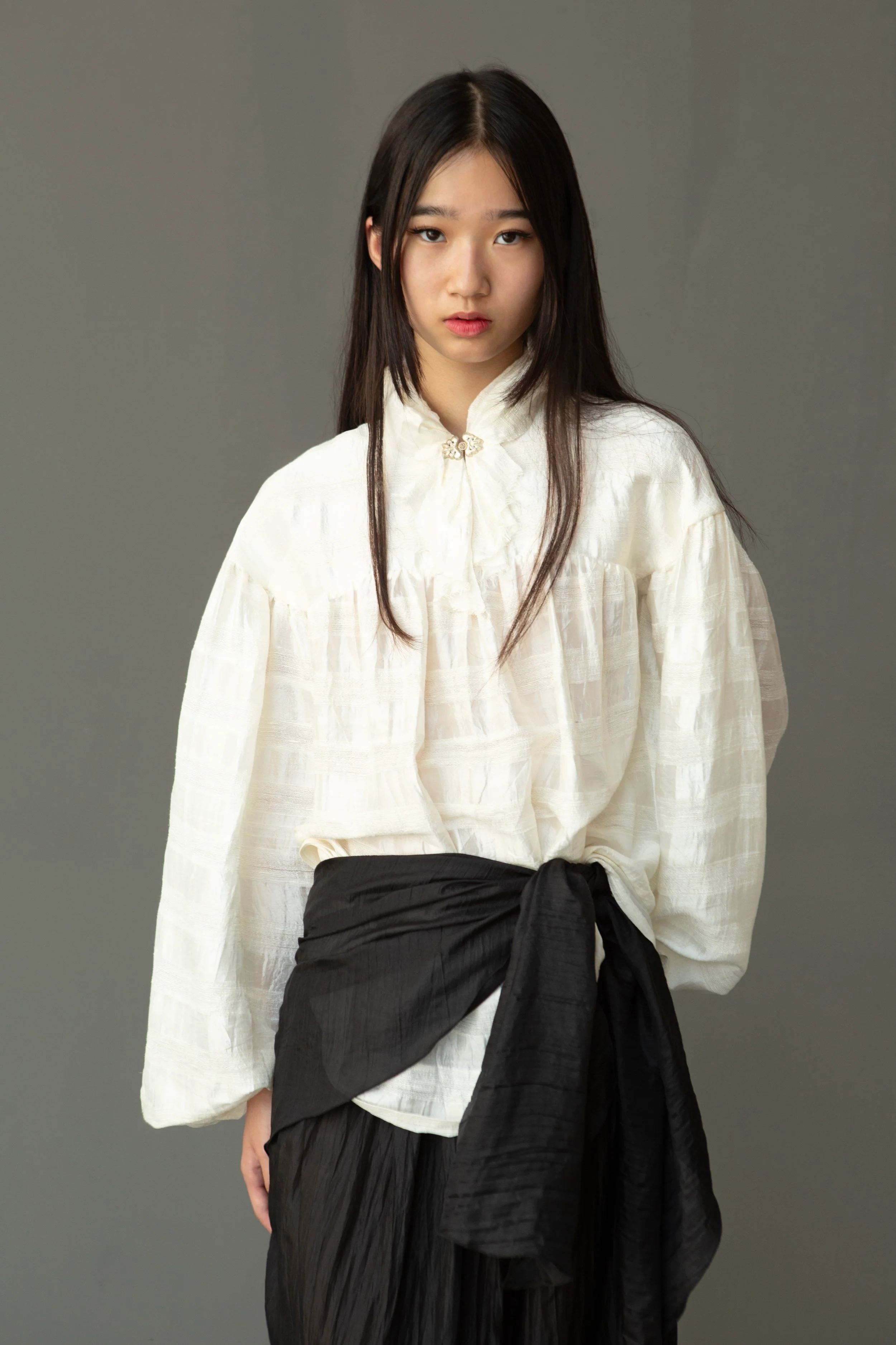 K M by L A N G E Silk Long Sleeve Blouse - White - Image 13