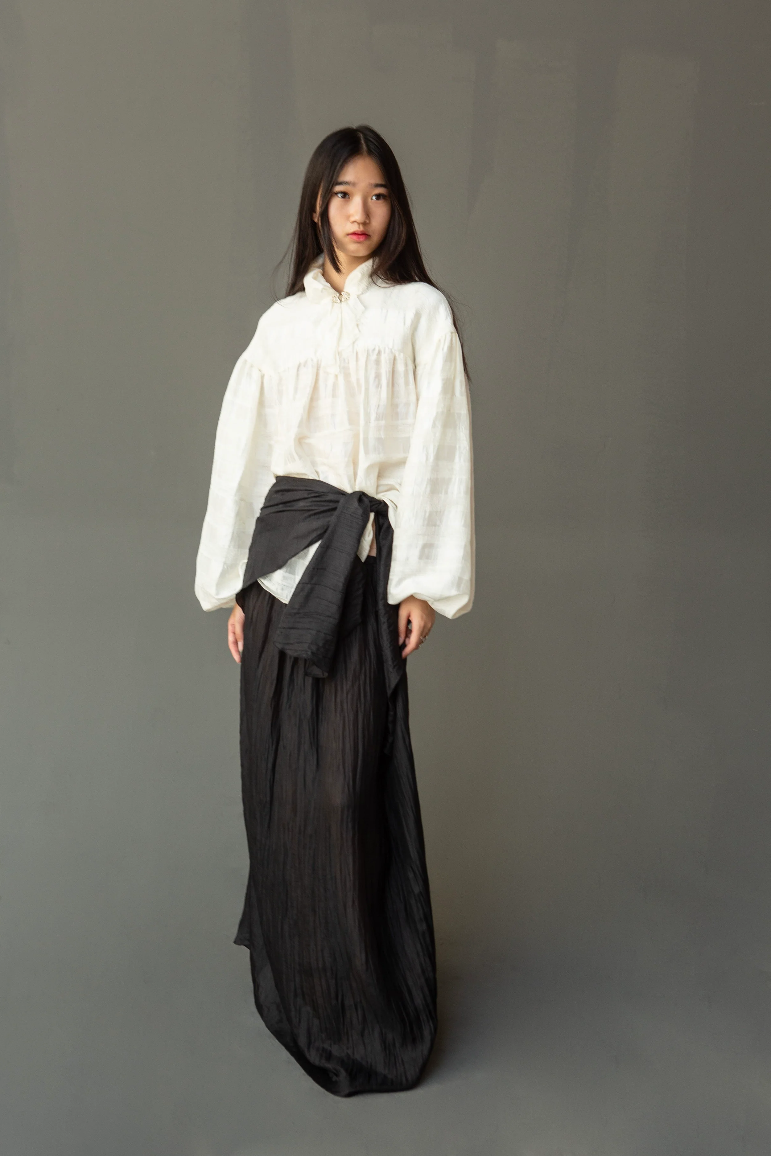 K M by L A N G E Silk Long Sleeve Blouse - White - Image 14