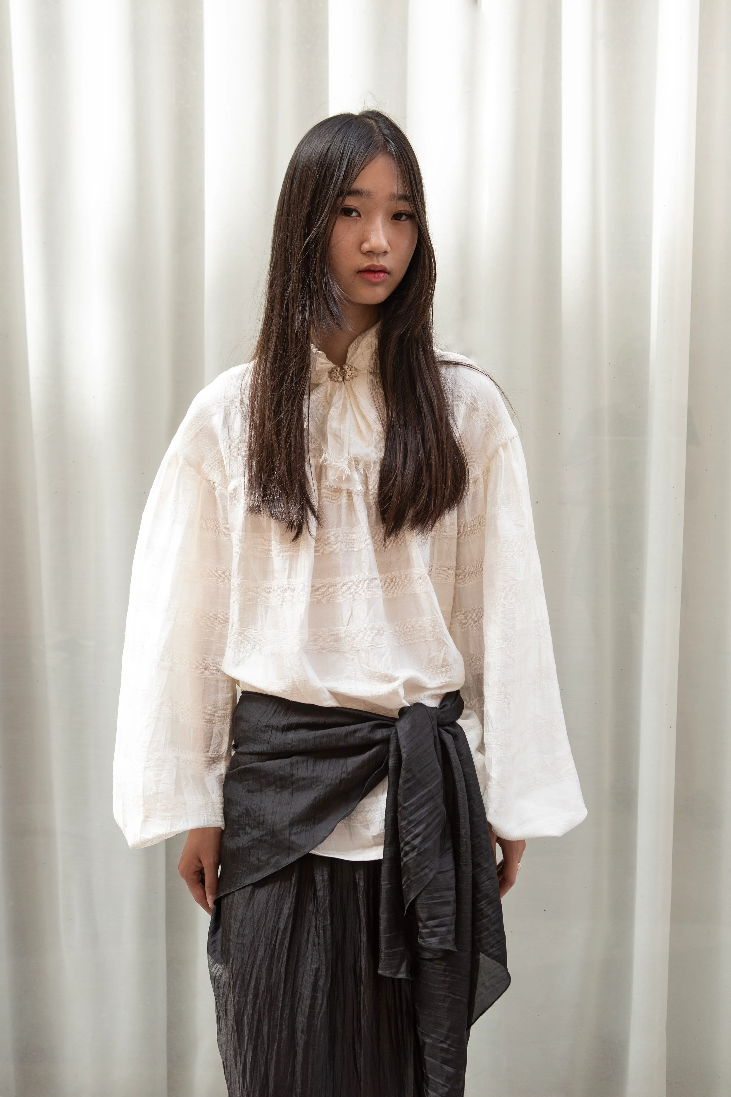 K M by L A N G E Silk Long Sleeve Blouse - White - Image 5
