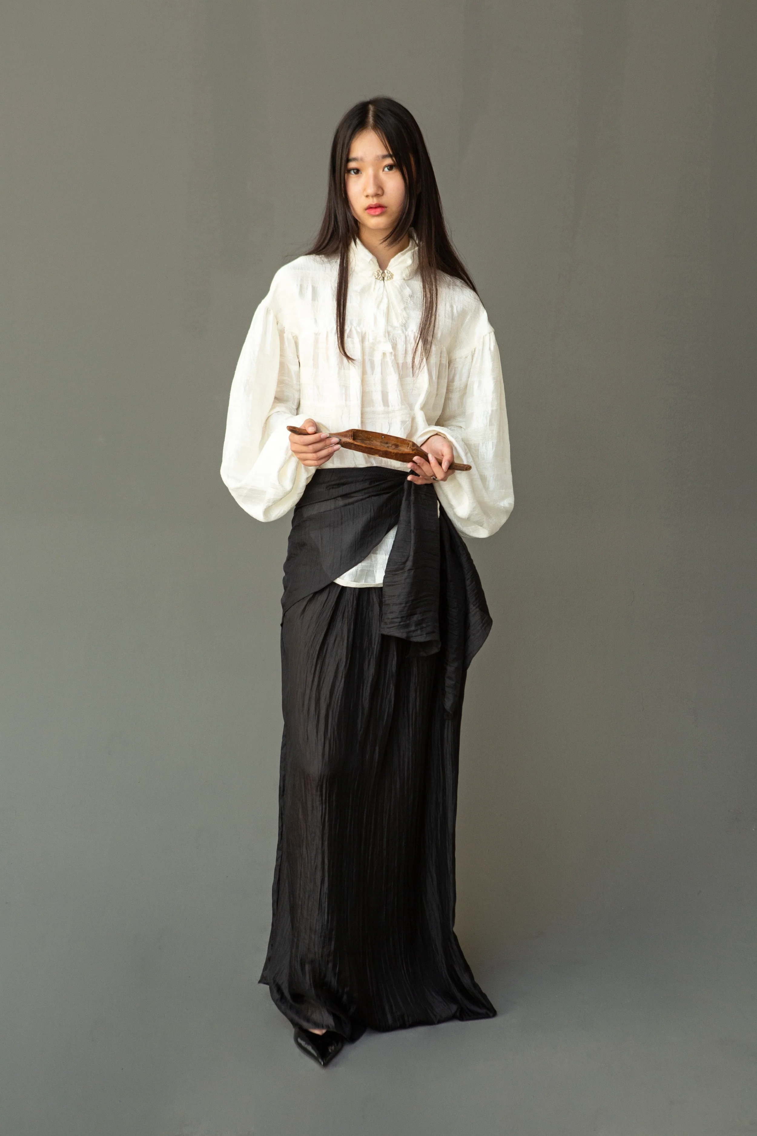K M by L A N G E Silk Long Sleeve Blouse - White - Image 7