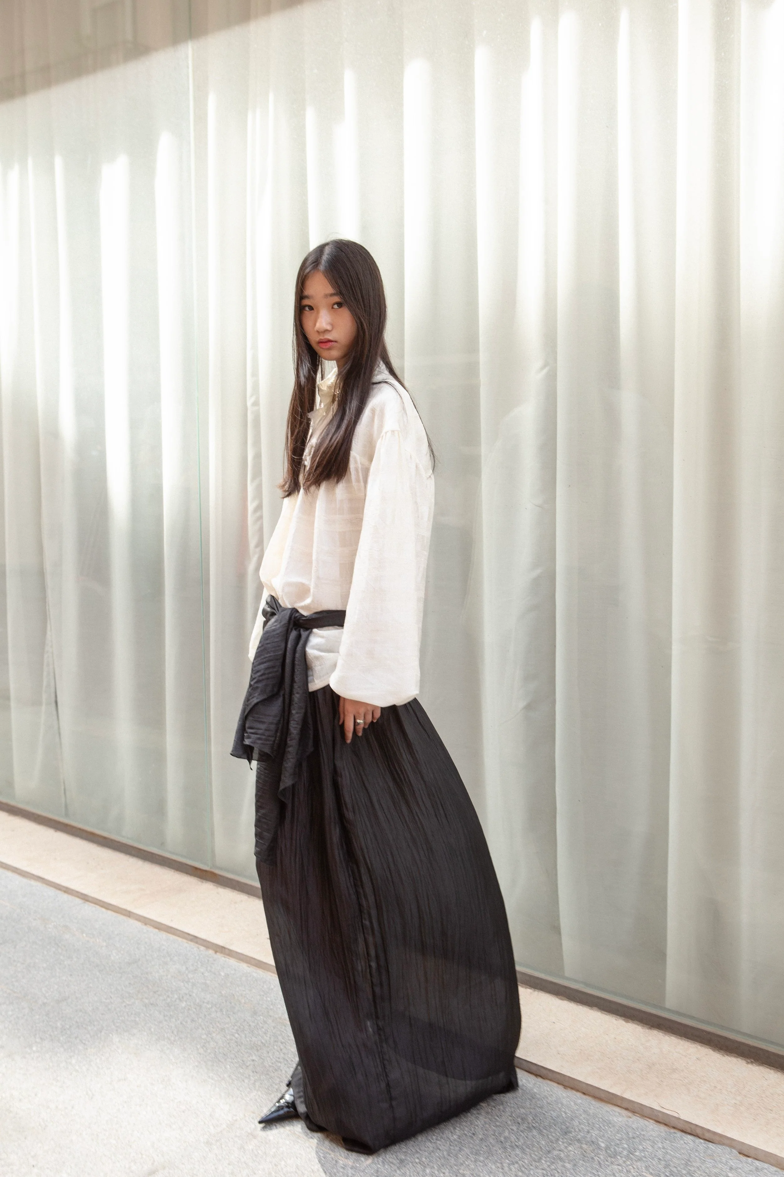 K M by L A N G E Silk Long Sleeve Blouse - White - Image 9