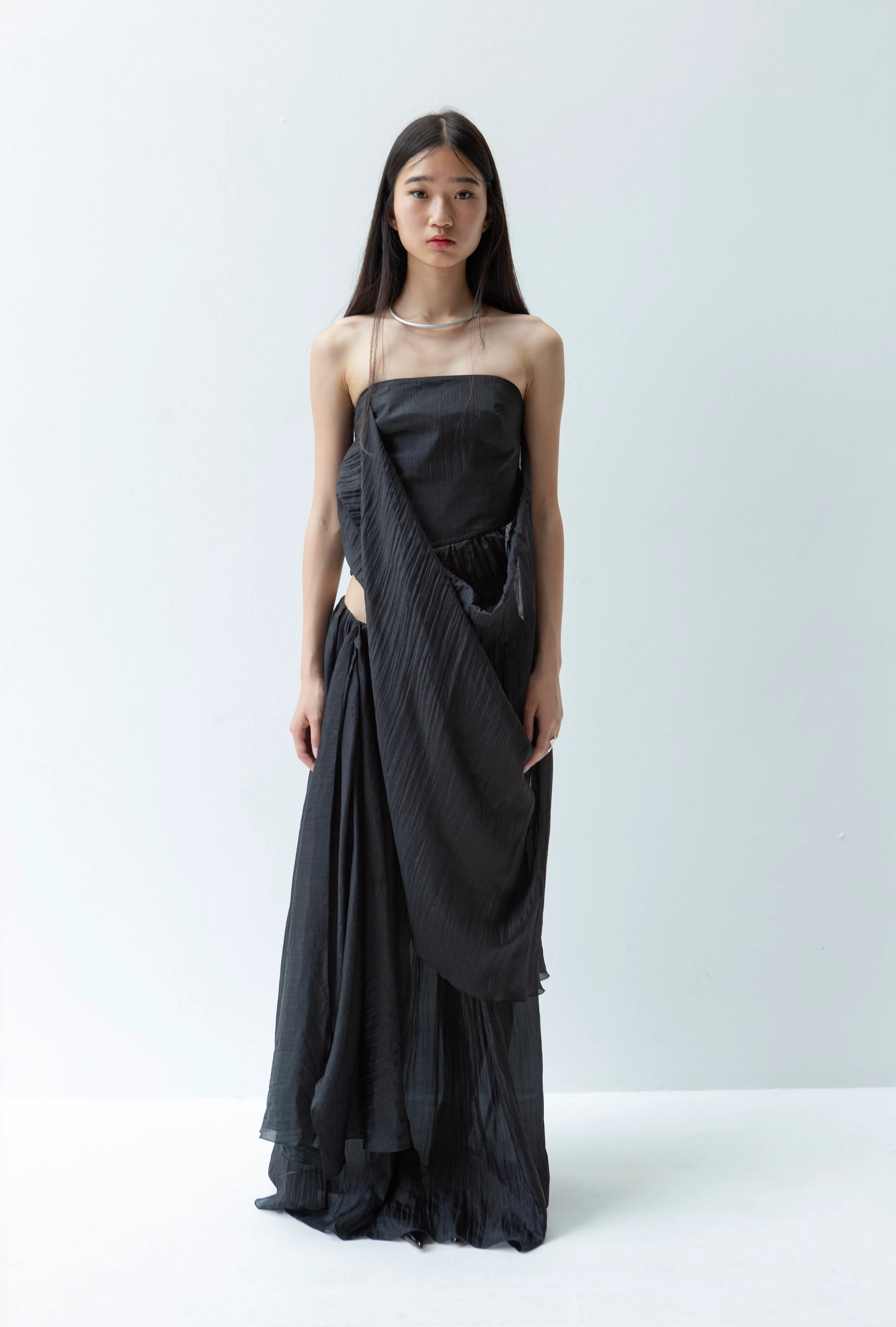 K M by L A N G E Pure Silk Wrapped Long Skirt - Black - Image 3