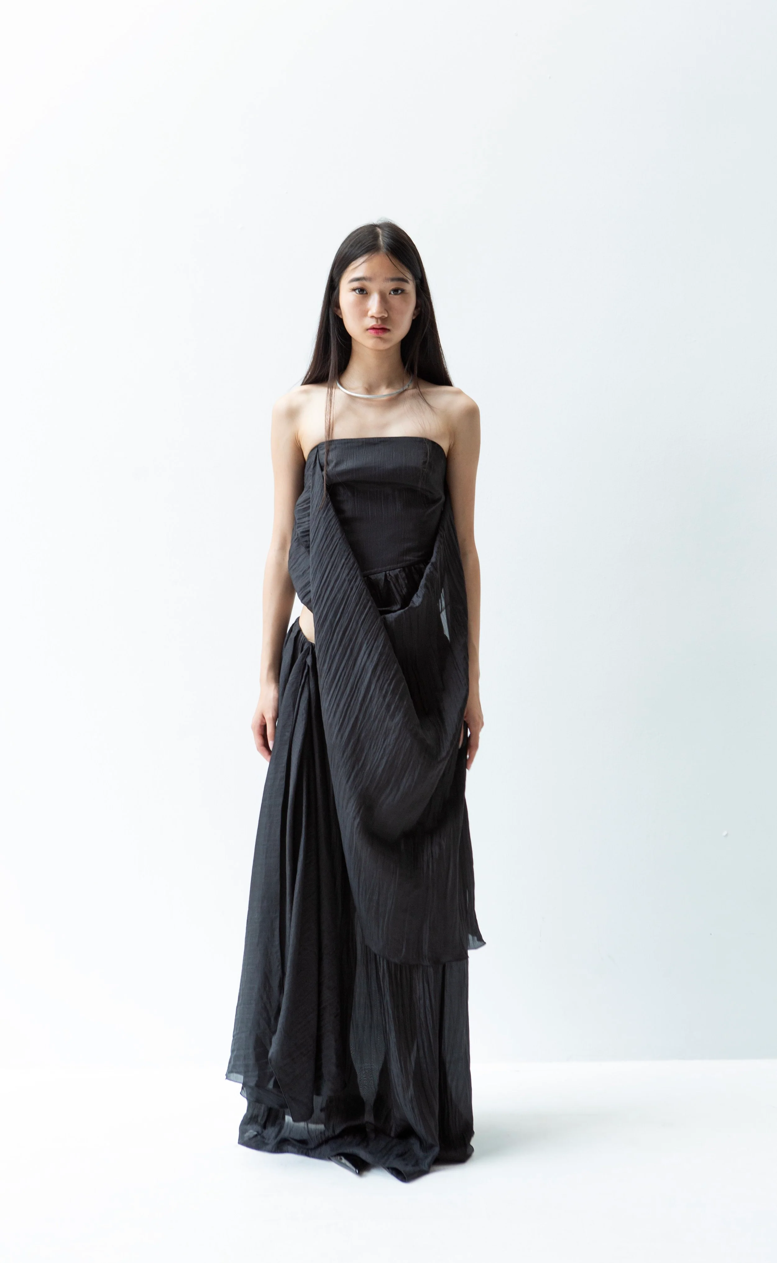 K M by L A N G E Pure Silk Wrapped Long Skirt - Black - Image 9