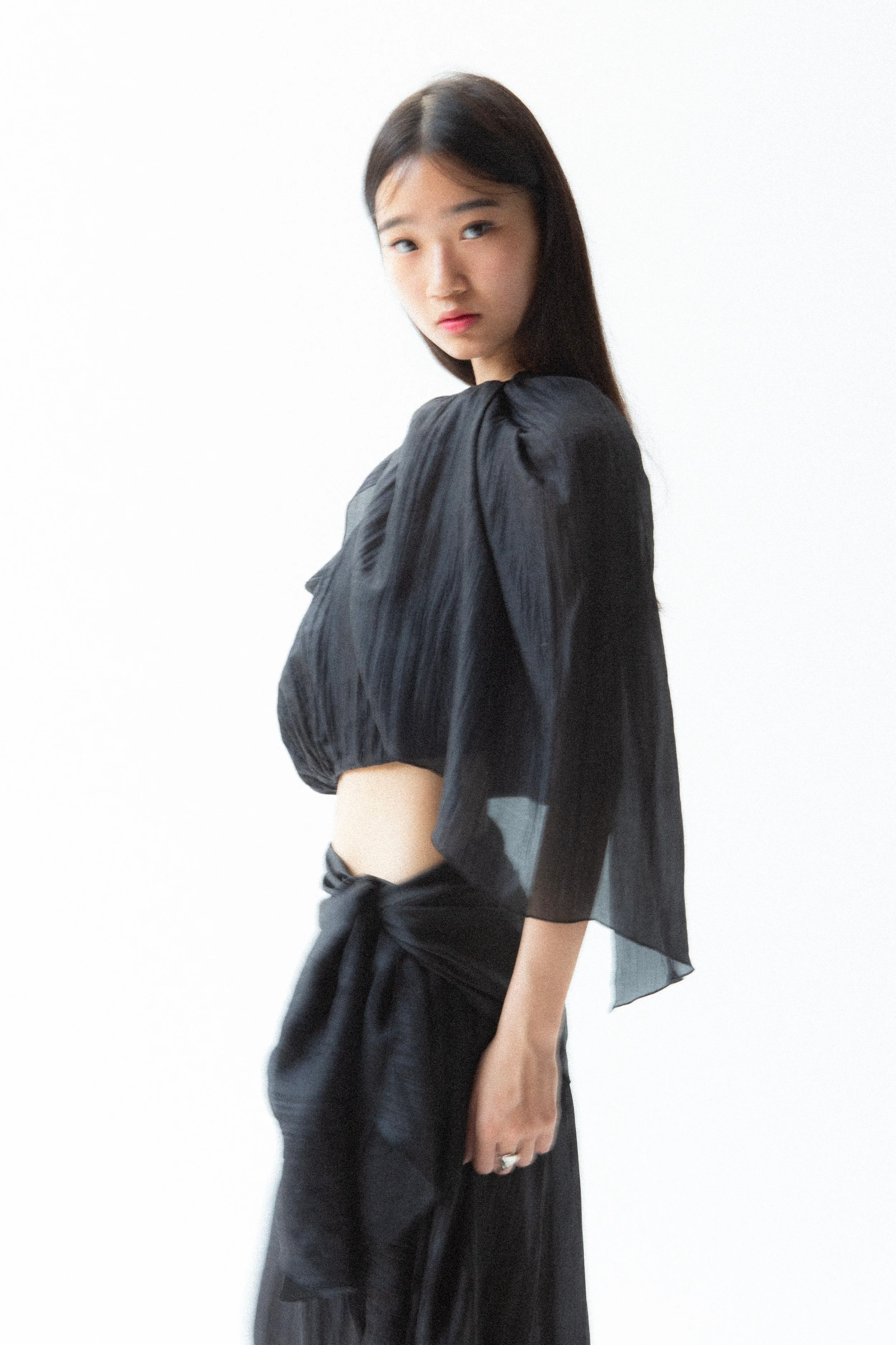 K M by L A N G E Pure Silk Deconstructed Top - Black - Image 11