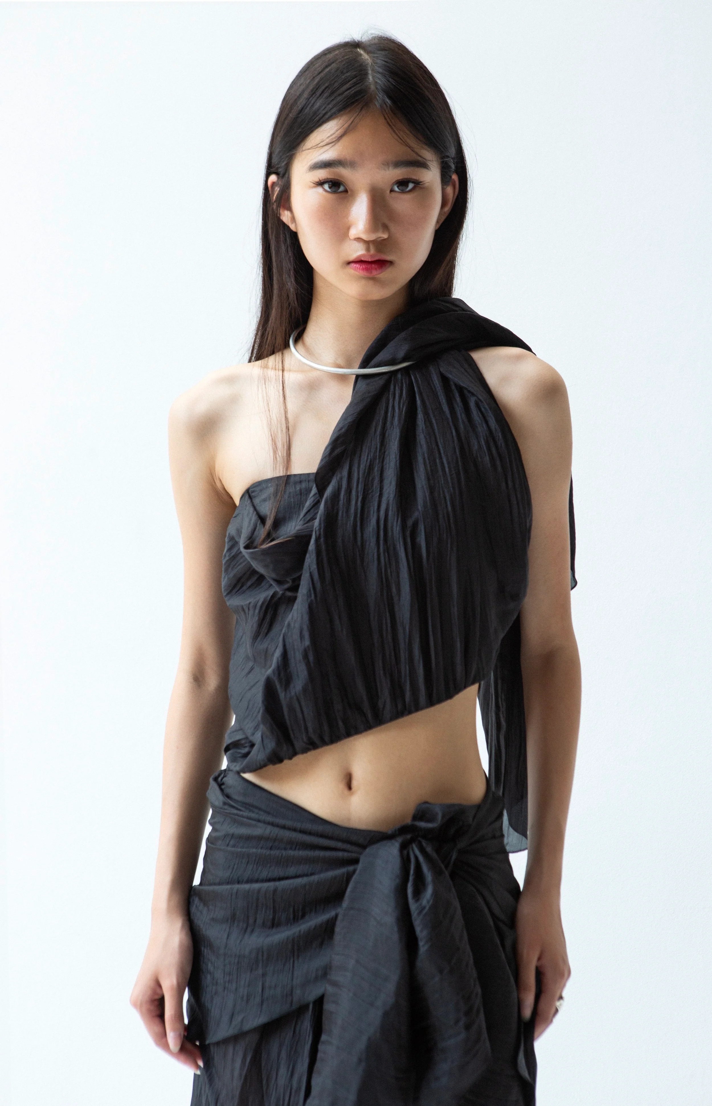 K M by L A N G E Pure Silk Deconstructed Top - Black - Image 2
