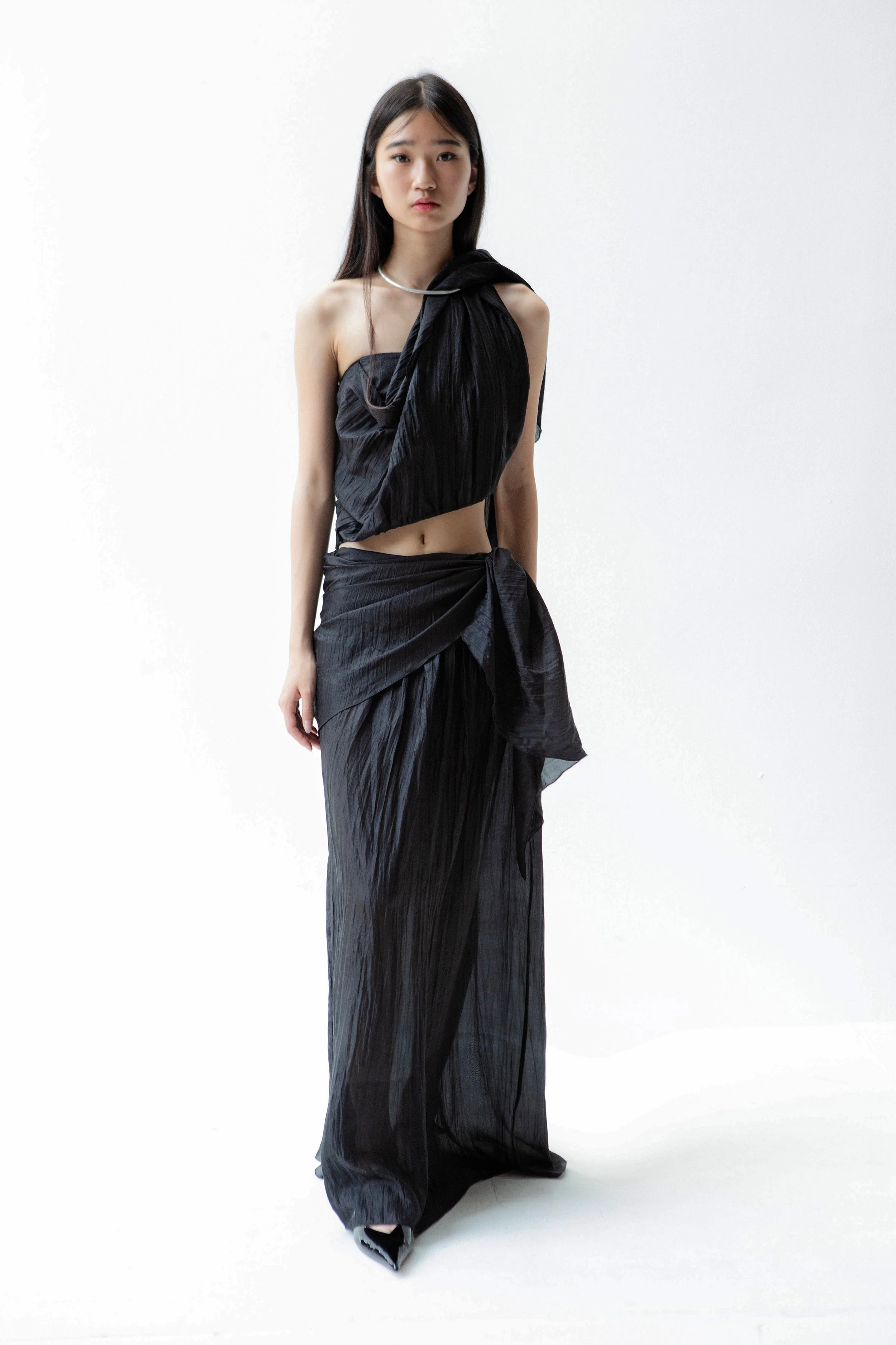 K M by L A N G E Pure Silk Deconstructed Top - Black - Image 4