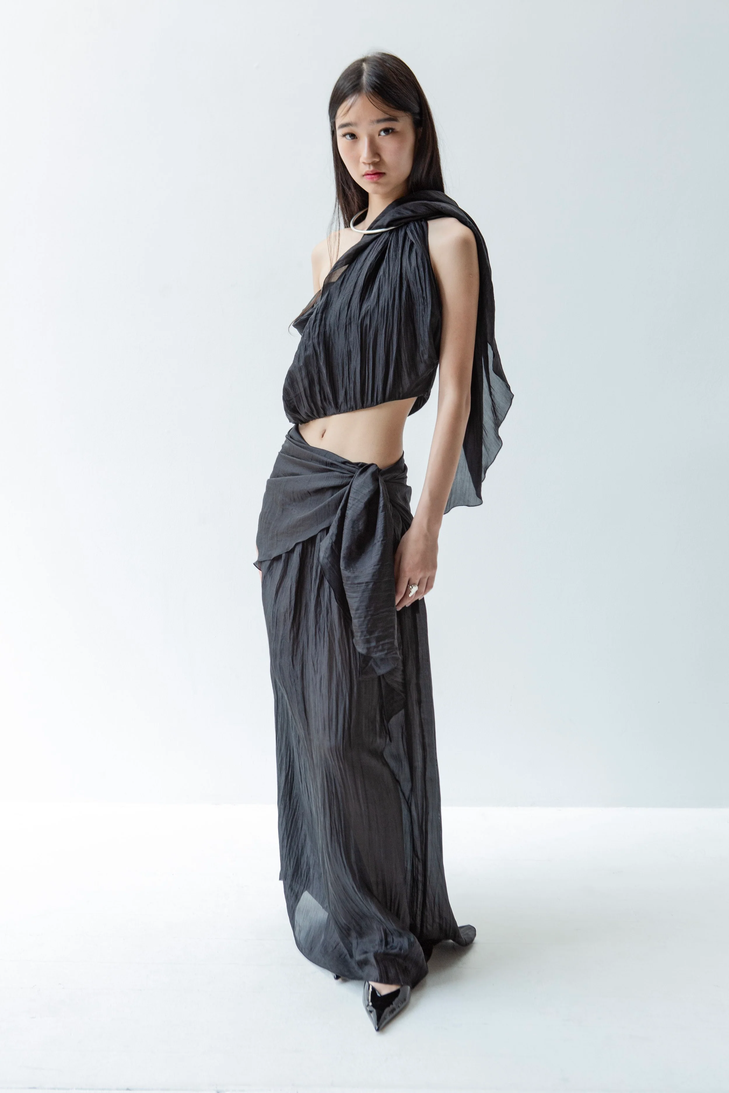 K M by L A N G E Pure Silk Deconstructed Top - Black - Image 8