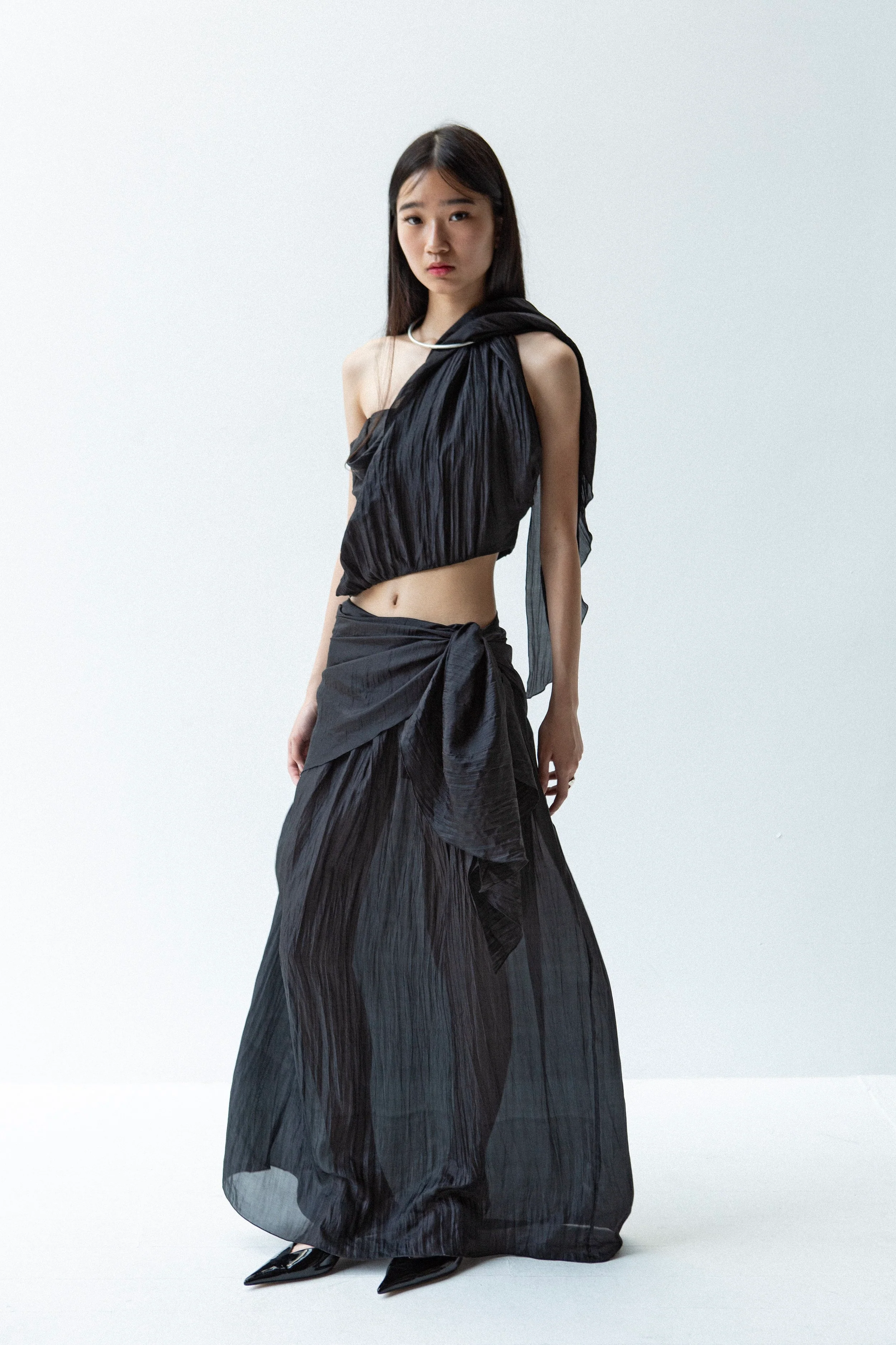 K M by L A N G E Pure Silk Deconstructed Top - Black - Image 9