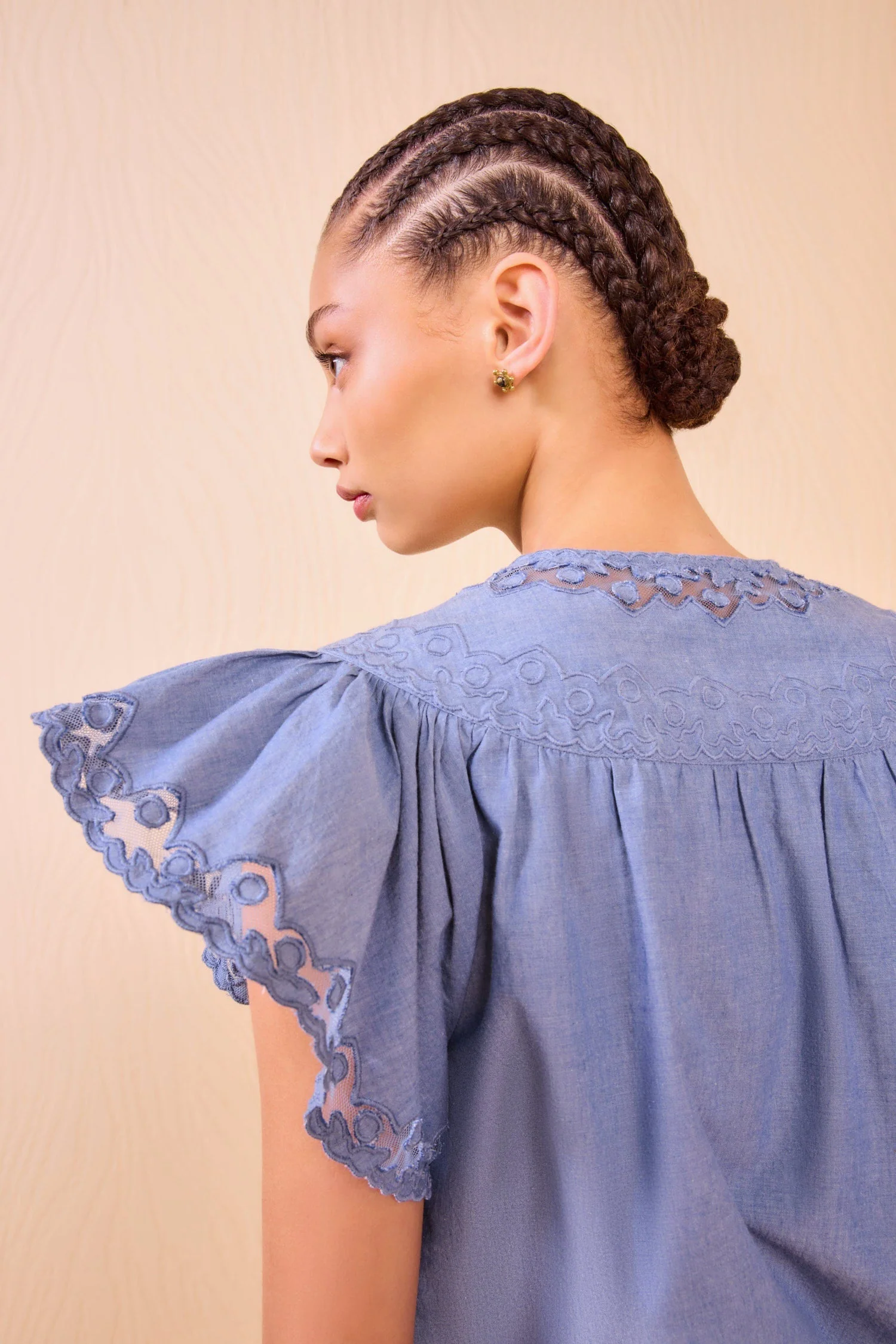 Ulla Johnson Effie Flutter Sleeve Top - Chambray - Image 2